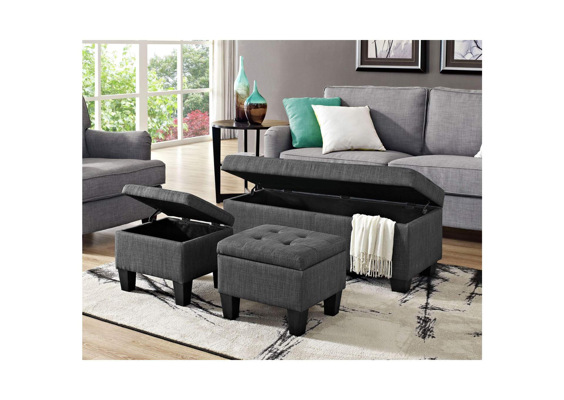 Ethan 3Pk Storage Bench And Ottoman Heirloom Charcoal image 1