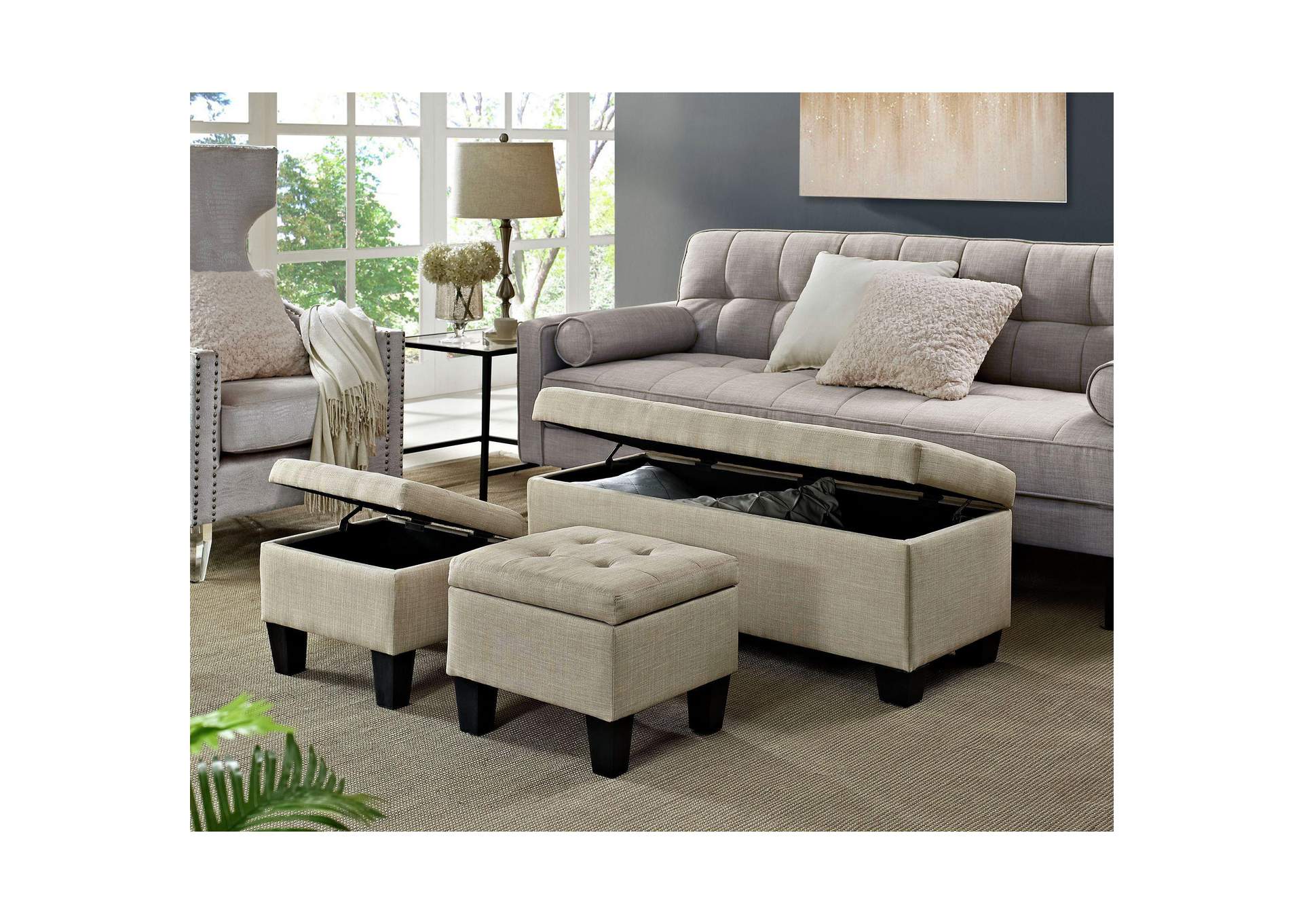 Ethan 3Pk Storage Bench And Ottoman Heirloom Natural image 1