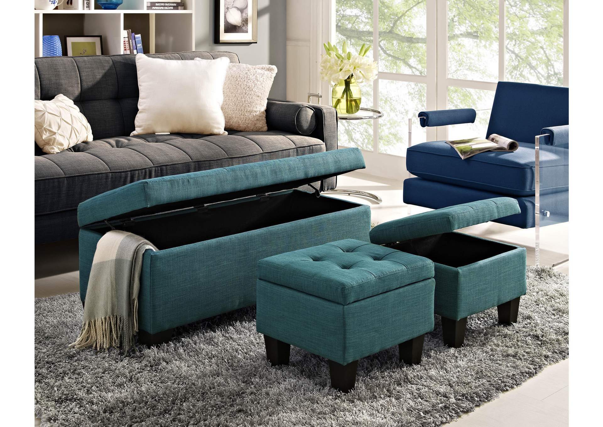 Ethan 3Pk Storage Bench And Ottoman Heirloom Teal image 1