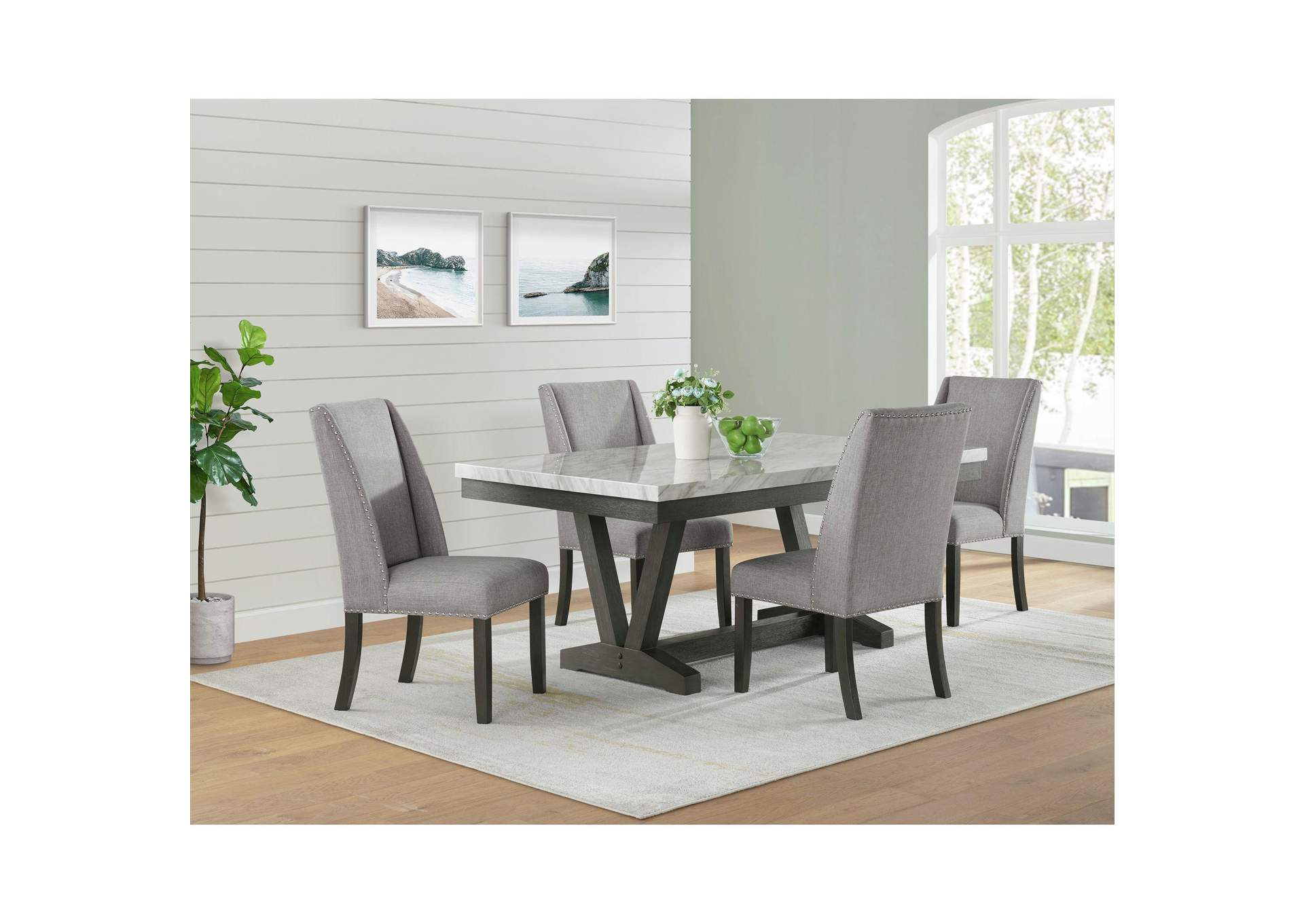 Everdeen Dining Table With White Faux Marble Top In Charcoal image 1