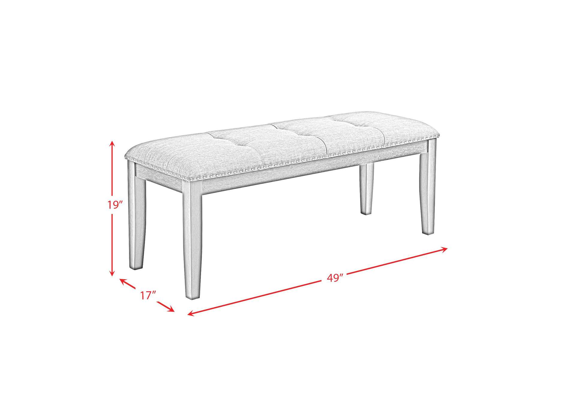 Everdeen Bench With Grey Fabric And Nail Heads In Charcoal image 5