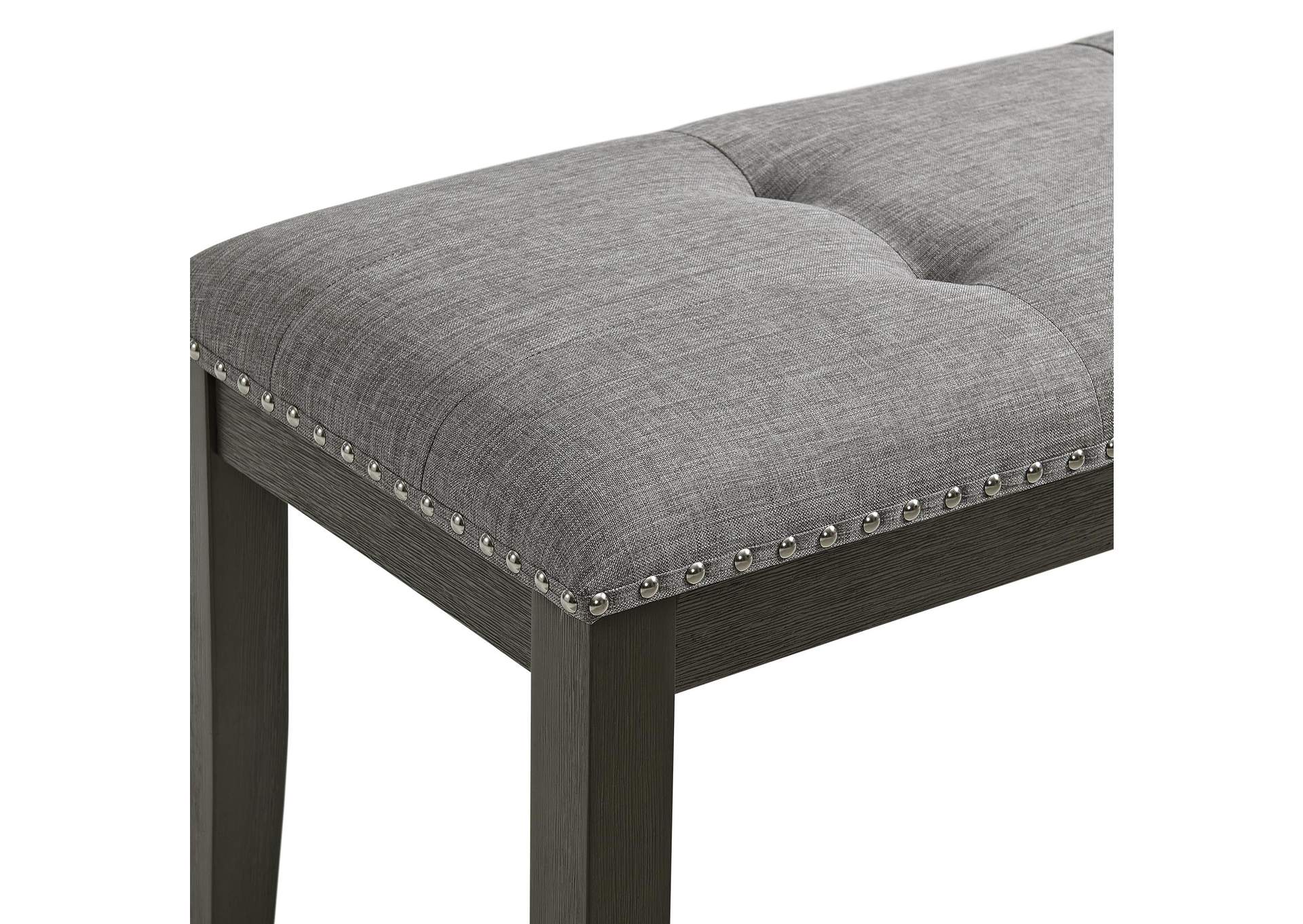 Everdeen Bench With Grey Fabric And Nail Heads In Charcoal image 3