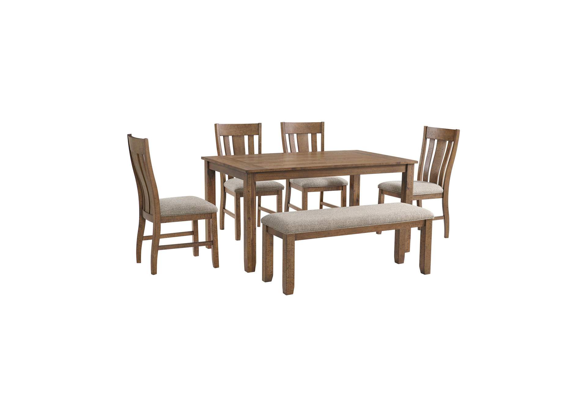 Everett 6 Piece Dining Set Table 4 Chairs Bench In Brown Acacia image 19