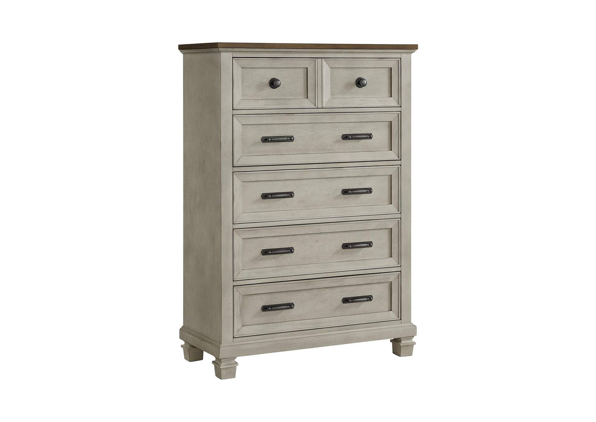 Farmington 5 - Drawer Chest In Medium Brown And Washed Stone image 9
