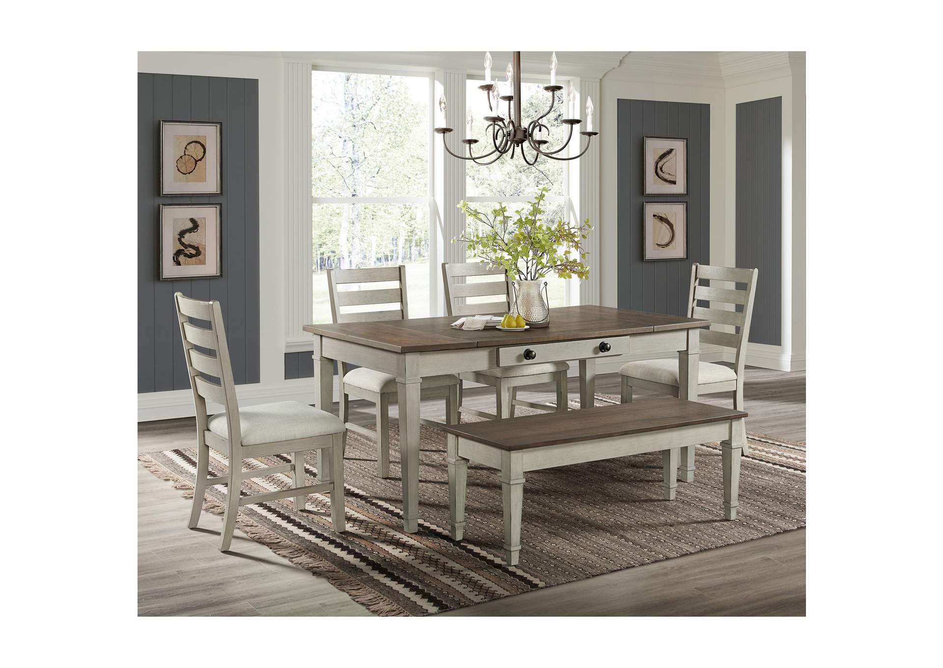 Farmington Storage Dining Bench In Medium Brown And Washed Stone image 1