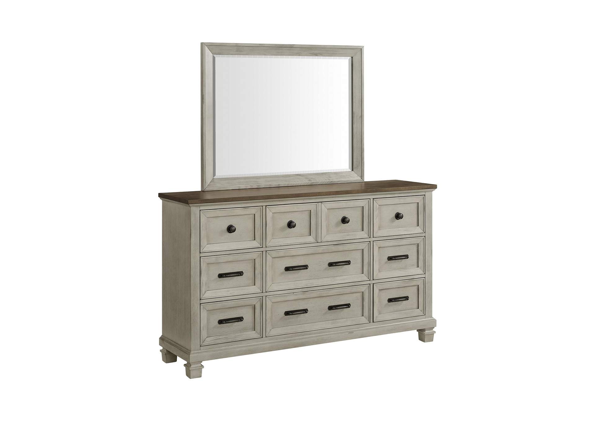 Farmington Dresser And Mirror Set In Medium Brown And Washed Stone image 7