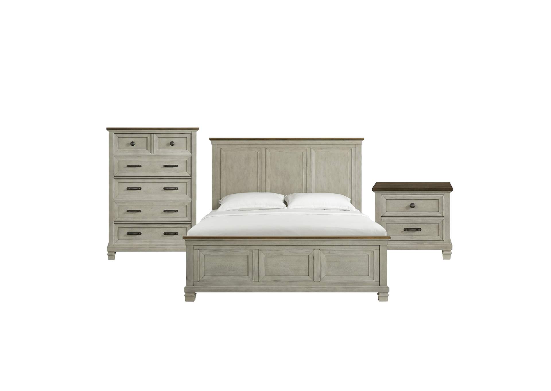 Farmington King Panel 3 Piece Bedroom Set In Medium Brown And Washed Stone image 18