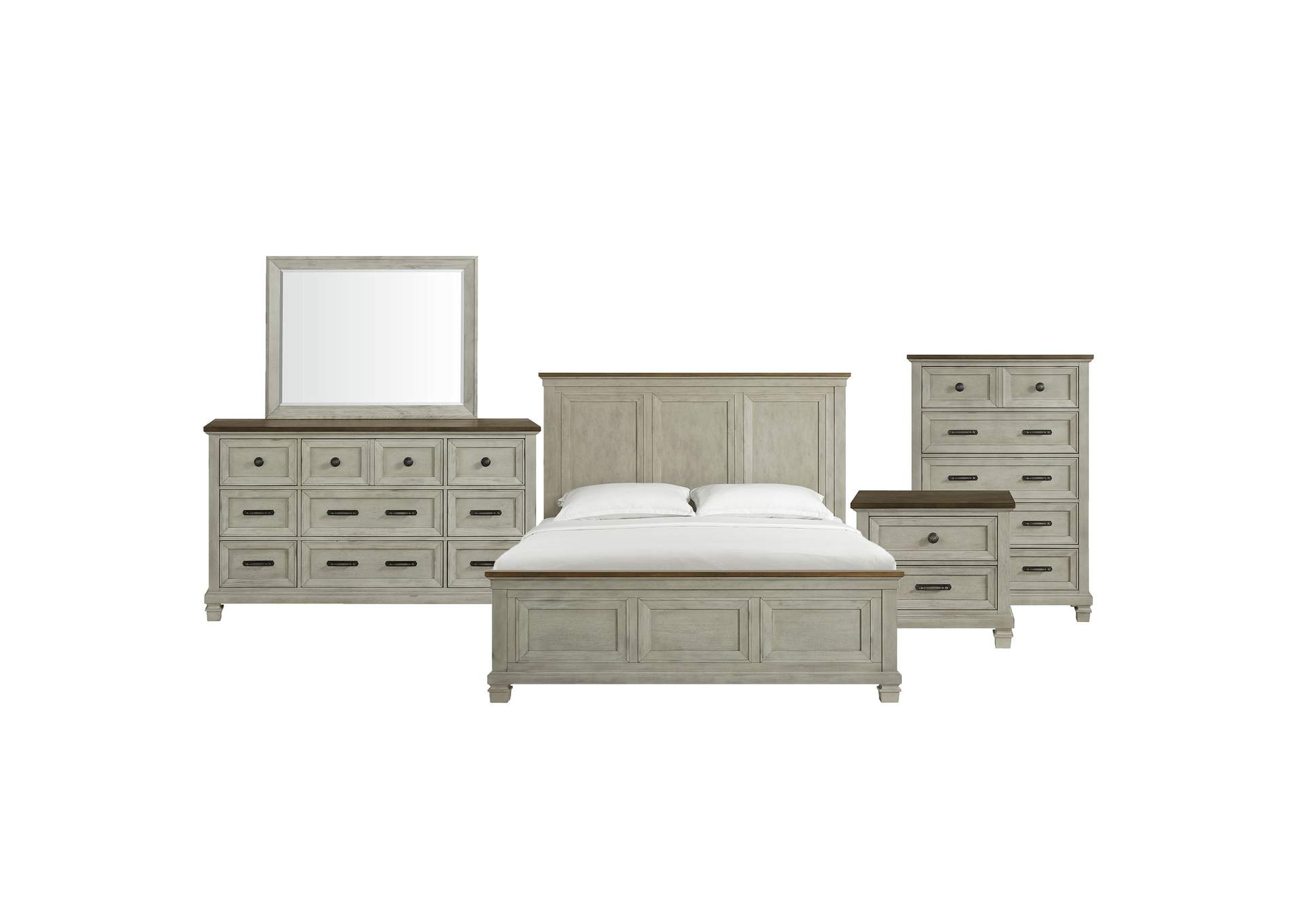 Farmington King Panel 5 Piece Bedroom Set In Medium Brown And Washed Stone image 19