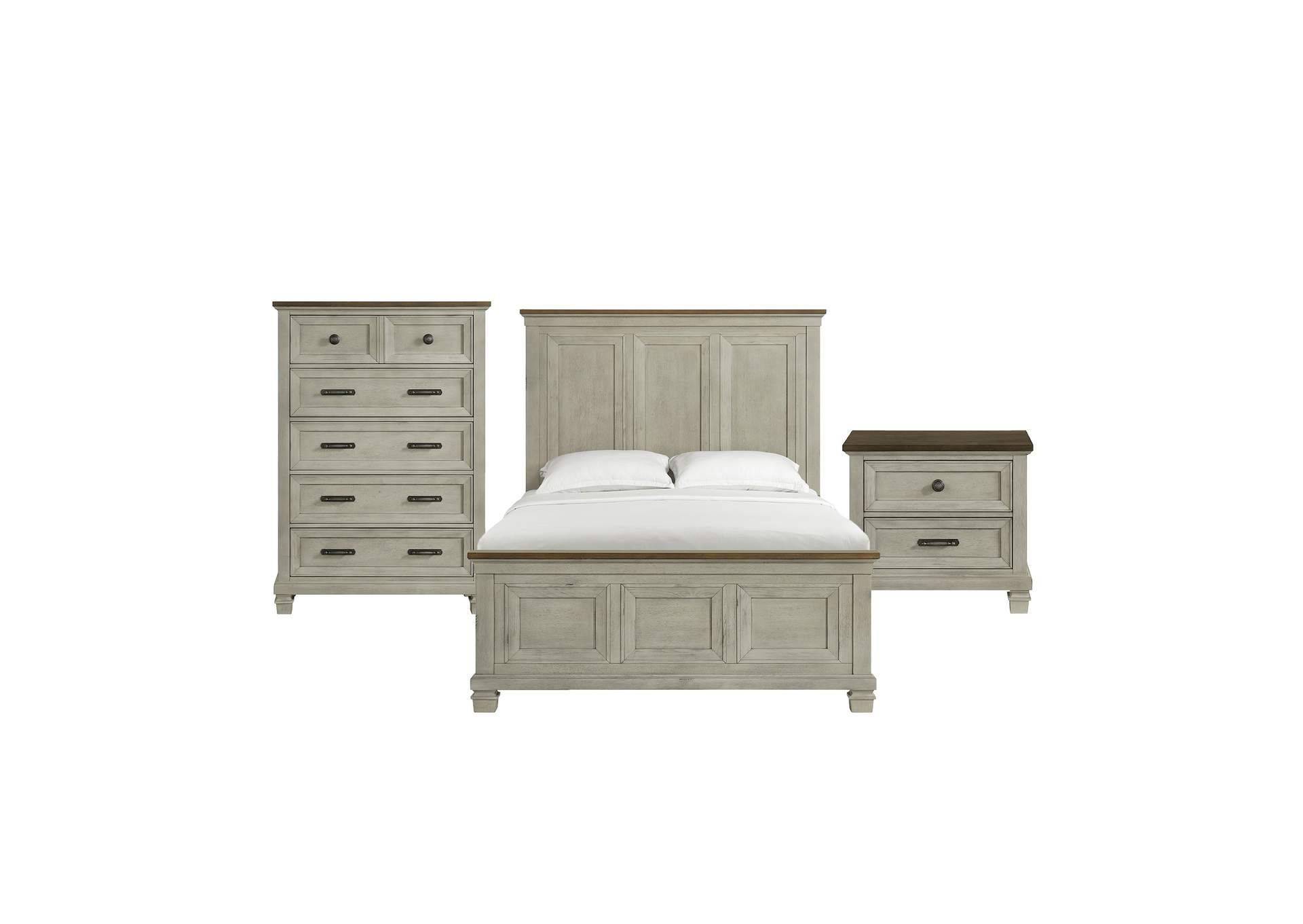 Farmington Queen Panel 3 Piece Bedroom Set In Medium Brown And Washed Stone image 18
