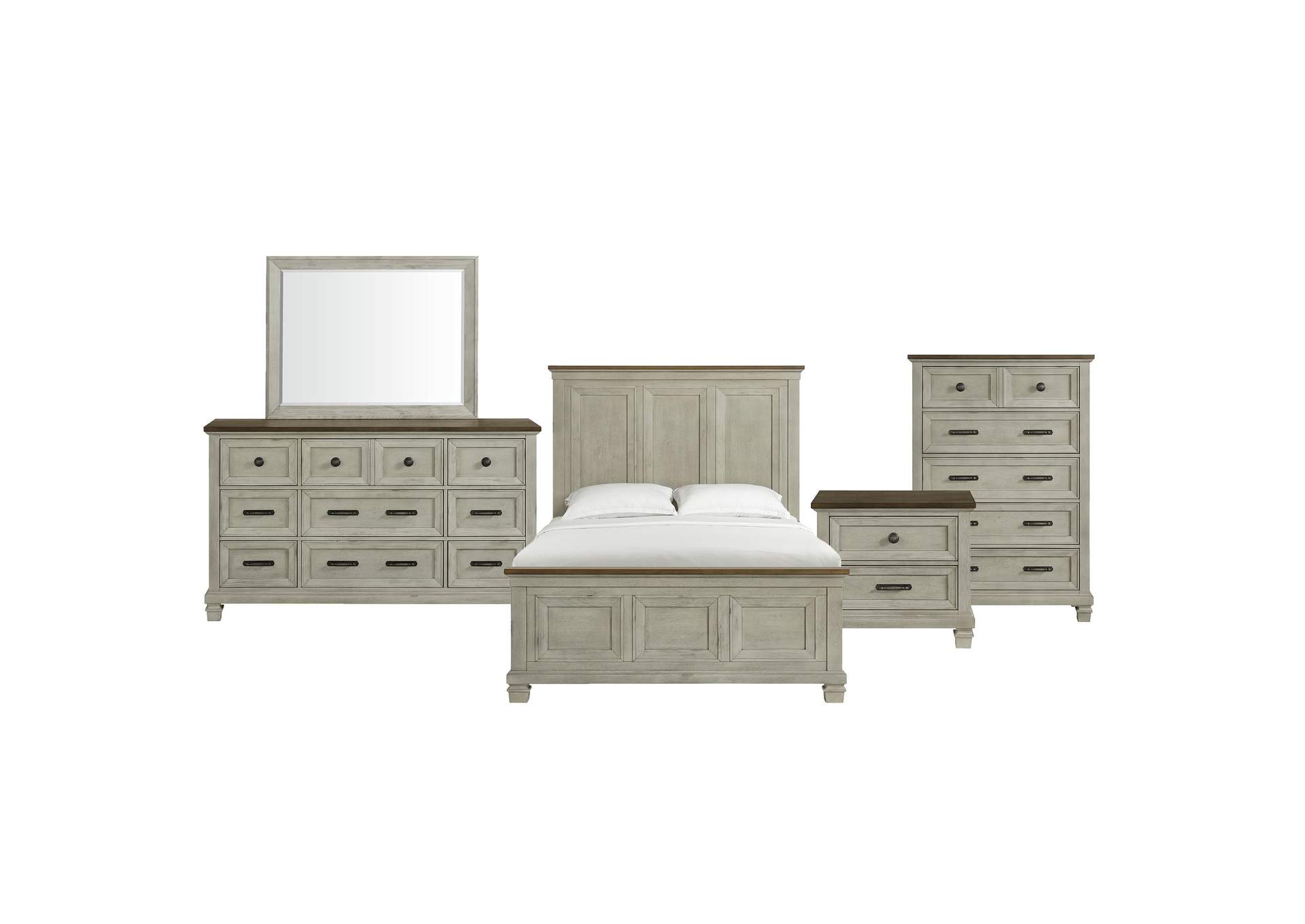 Farmington Queen Panel 5 Piece Bedroom Set In Medium Brown And Washed Stone image 19
