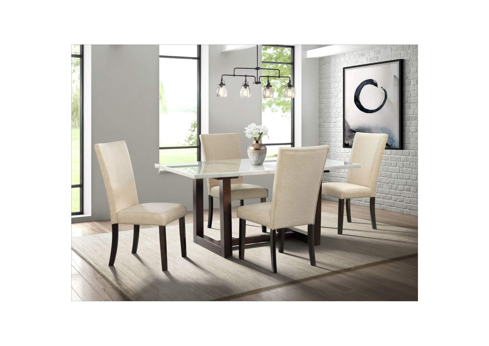 Felicia Dining Table With White Marble Top Dark image 1