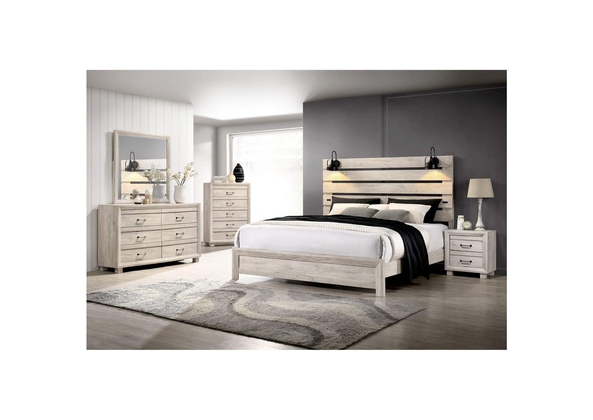 Fort Worth King Bed With Lights USB In White image 1