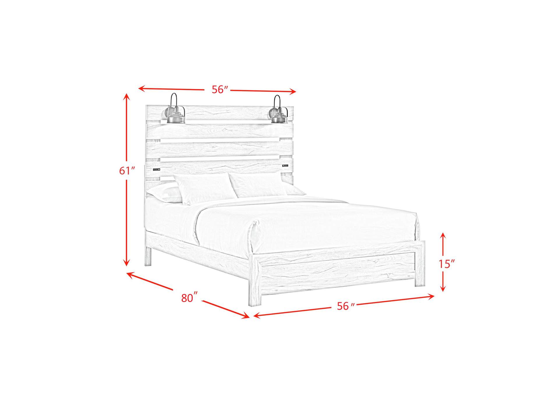 Fort Worth Full Bed With Lights USB In White