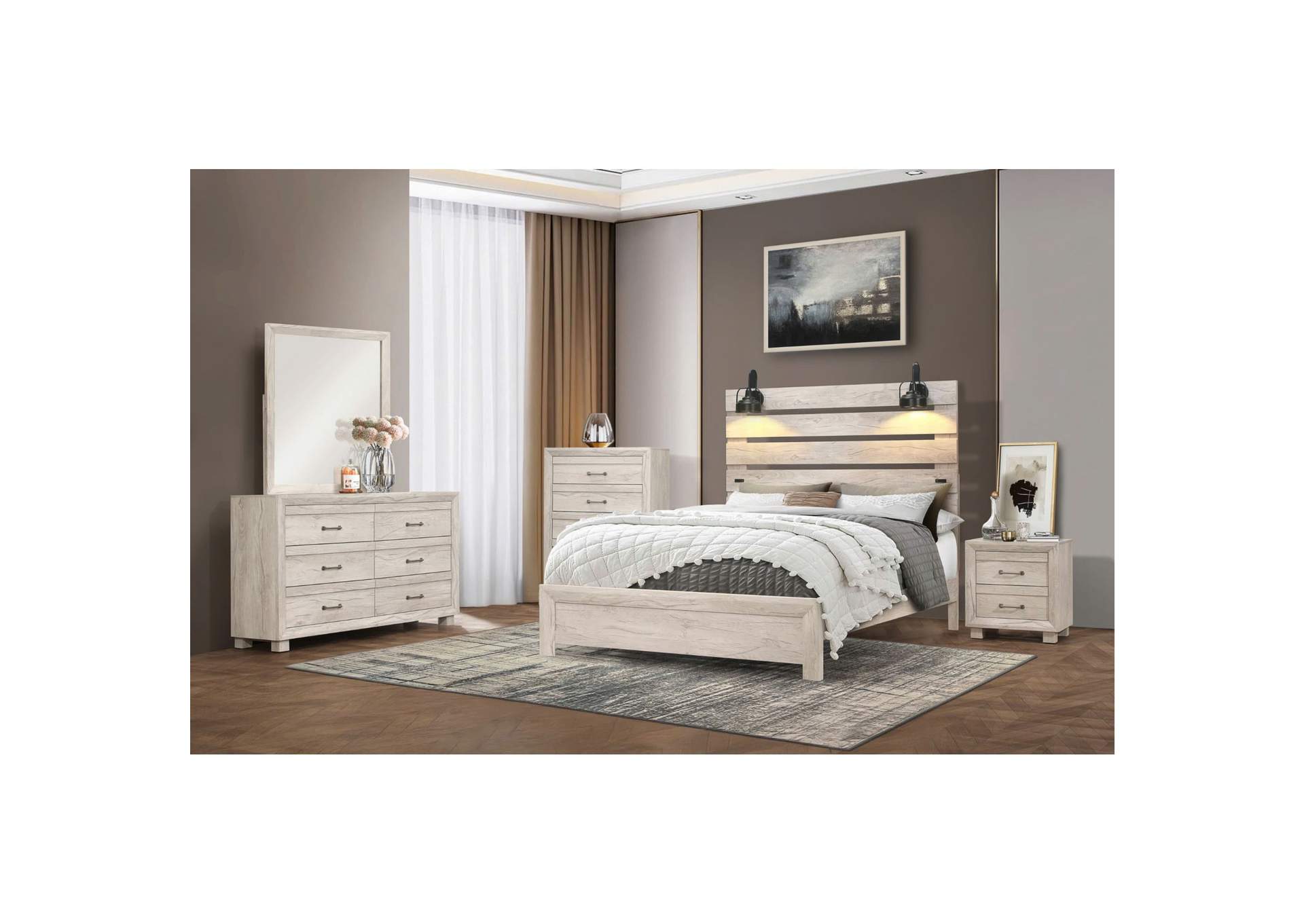 Fort Worth Queen With Lights USB 5 Piece Bedroom Set In White image 1