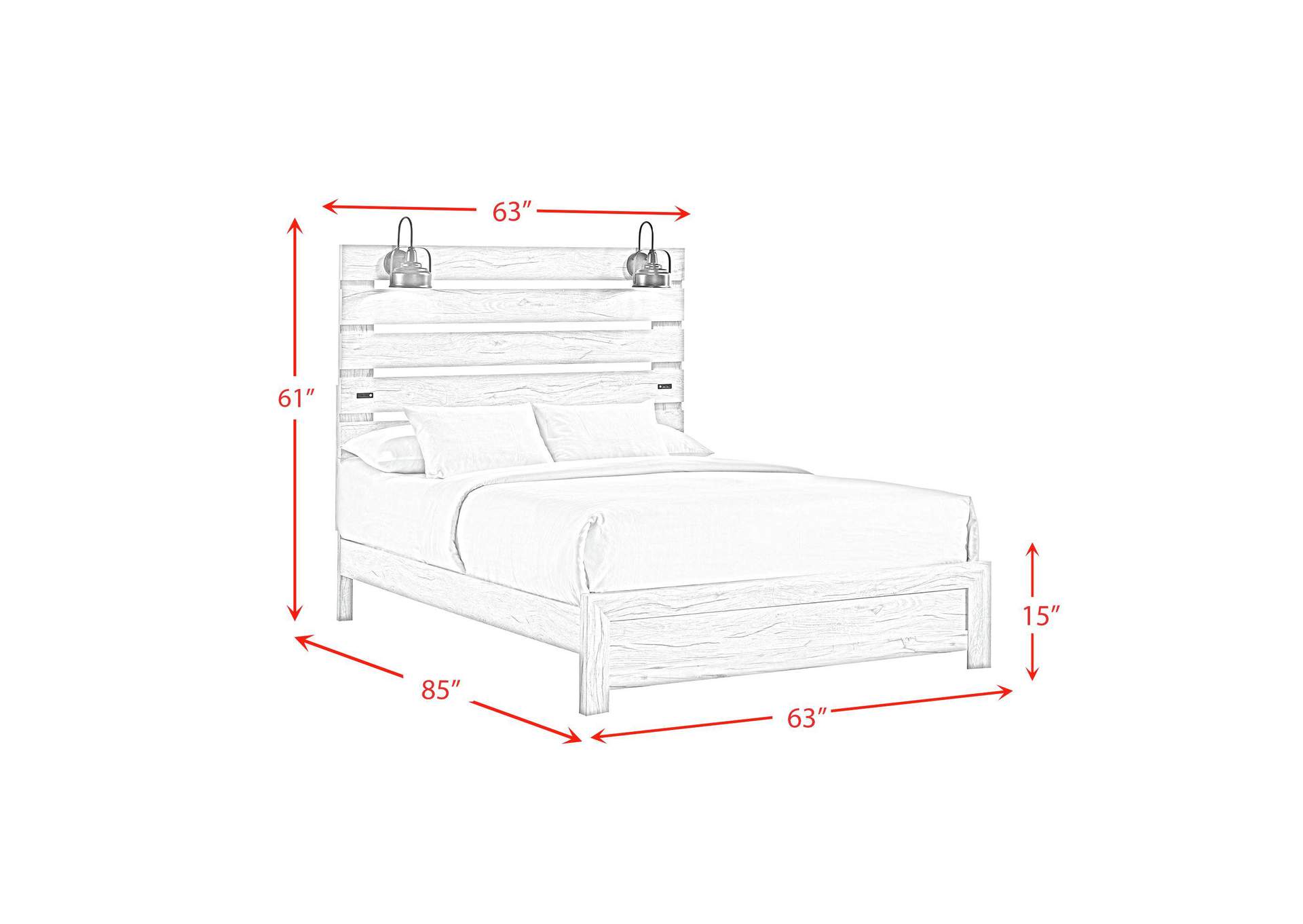 Fort Worth Queen Bed With Lights USB In White image 7