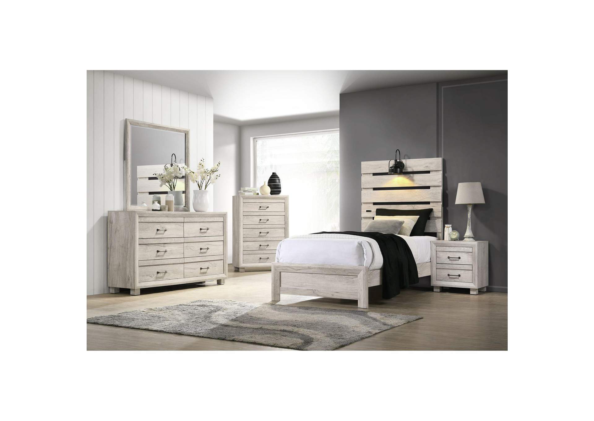 Fort Worth Twin Bed With Lights USB In White image 1