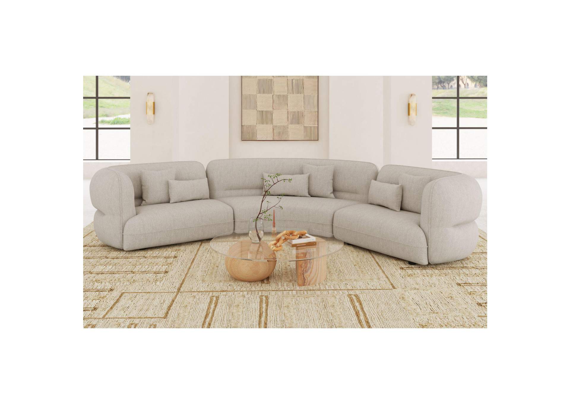 Four Seasons Right Hand Facing Loveseat In Woolen Camel With 2 Pillows