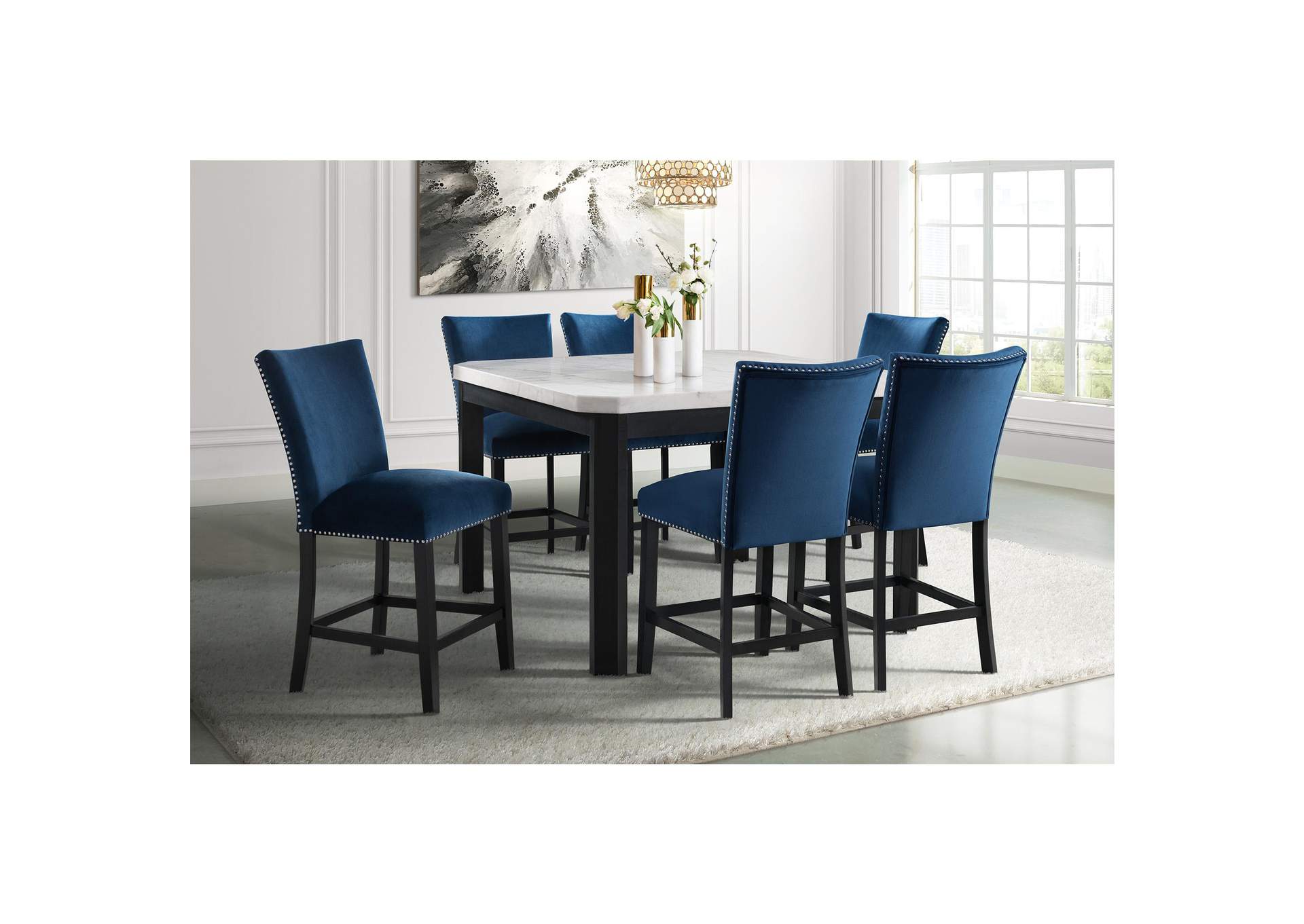 Francesca Counter Dining Blue Counter Velvet Side Chair 2 Per Pack image 1