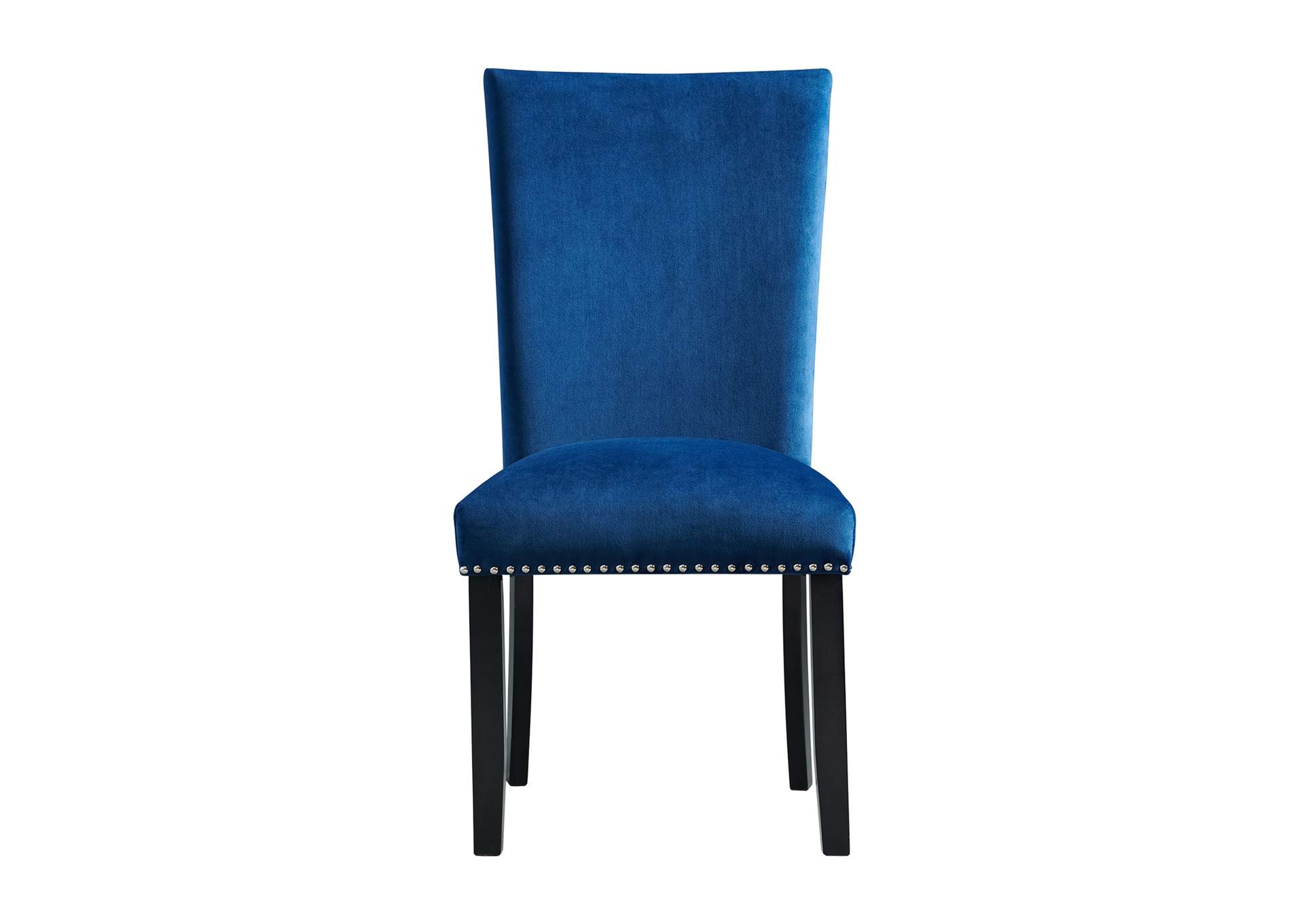 Francesca Rectangular 5 Piece Dining Set - Table Four Blue Velvet Chairs