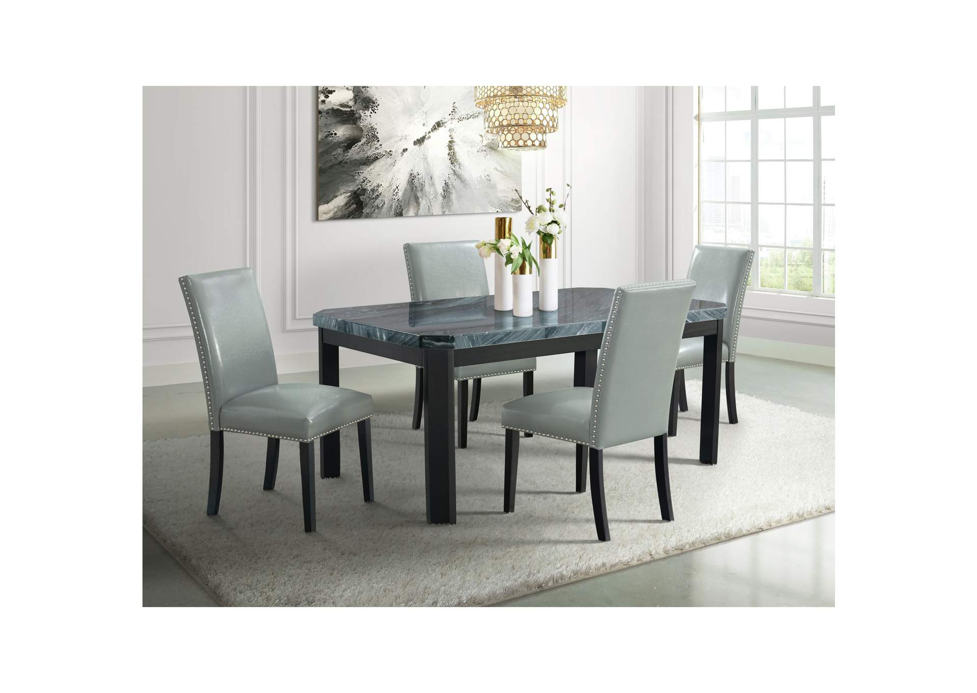 Francesca Grey Marble Rectangular 5 Piece Dining Set - Table Four Grey Pu Chairs