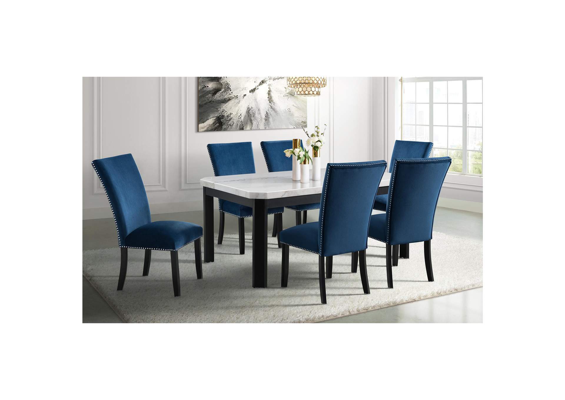 Francesca Rectangular Dining Blue Velvet Side Chair 2 Per Pack image 1