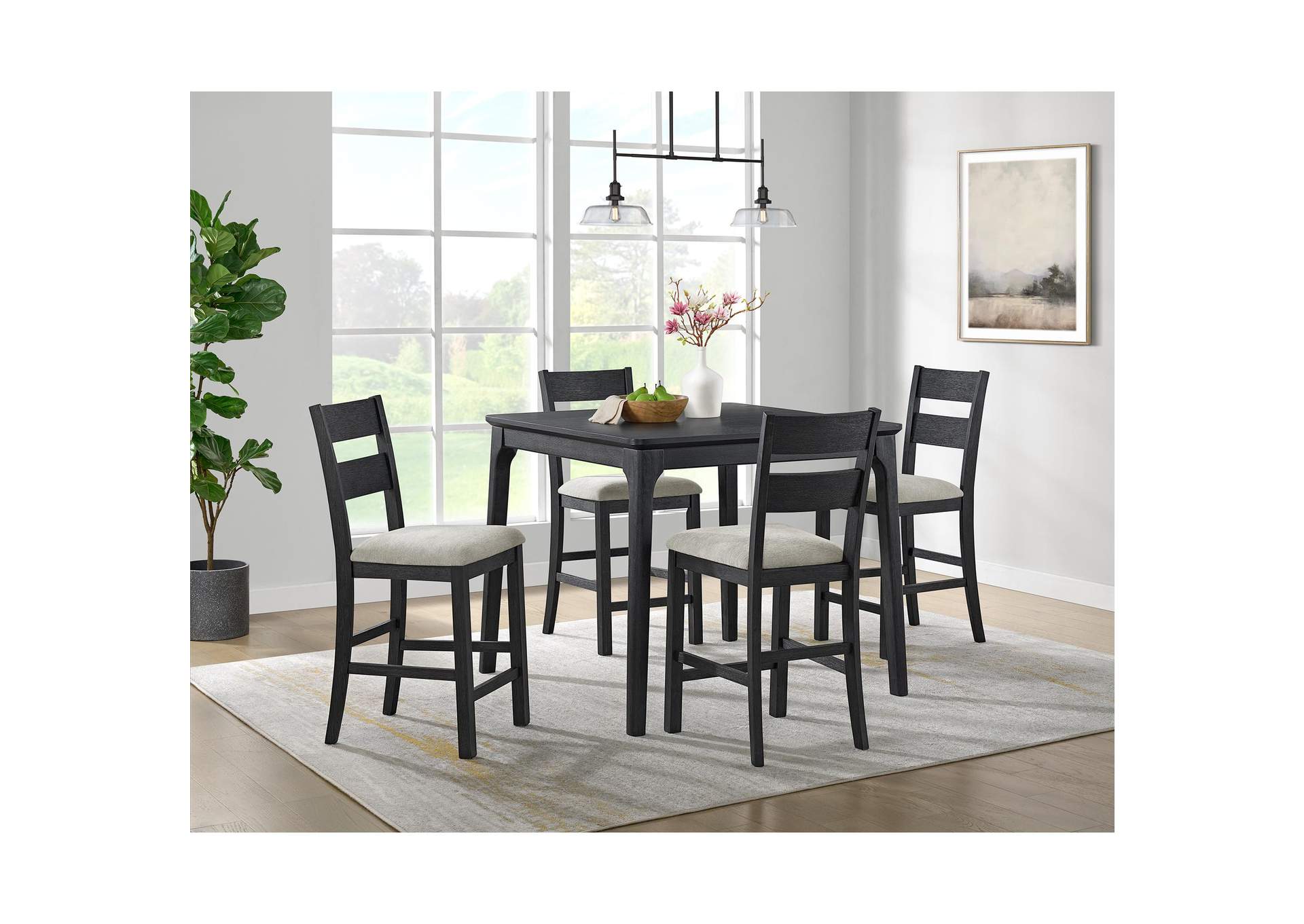 Garcia 5 Piece Counter Set With Table And 4 Chairs In Black image 1