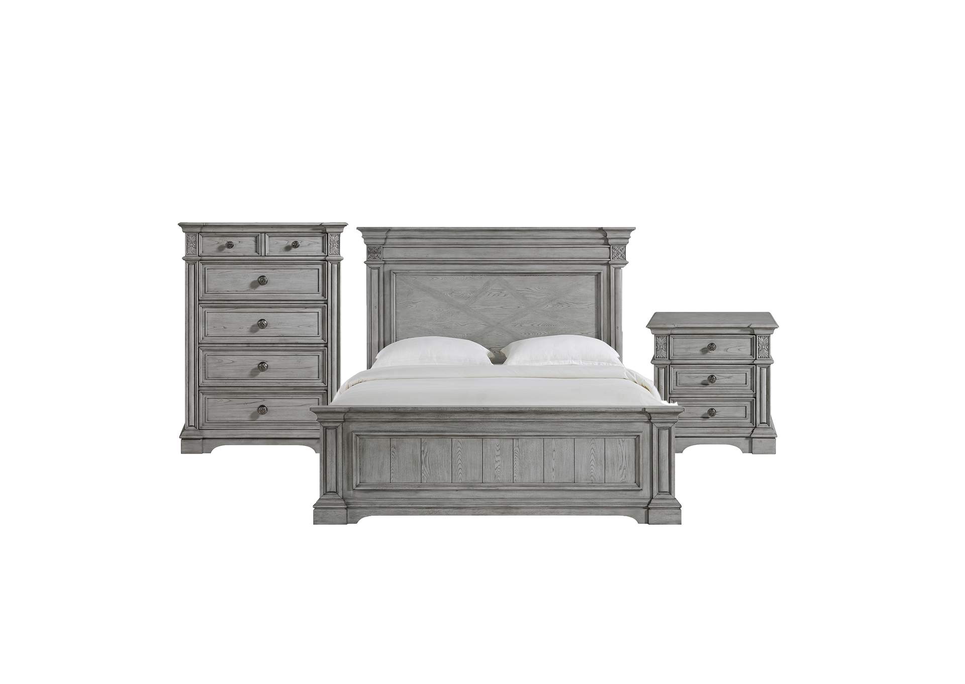 Glenmore King Panel 3 Piece Bedroom Set In Aged Grey image 6