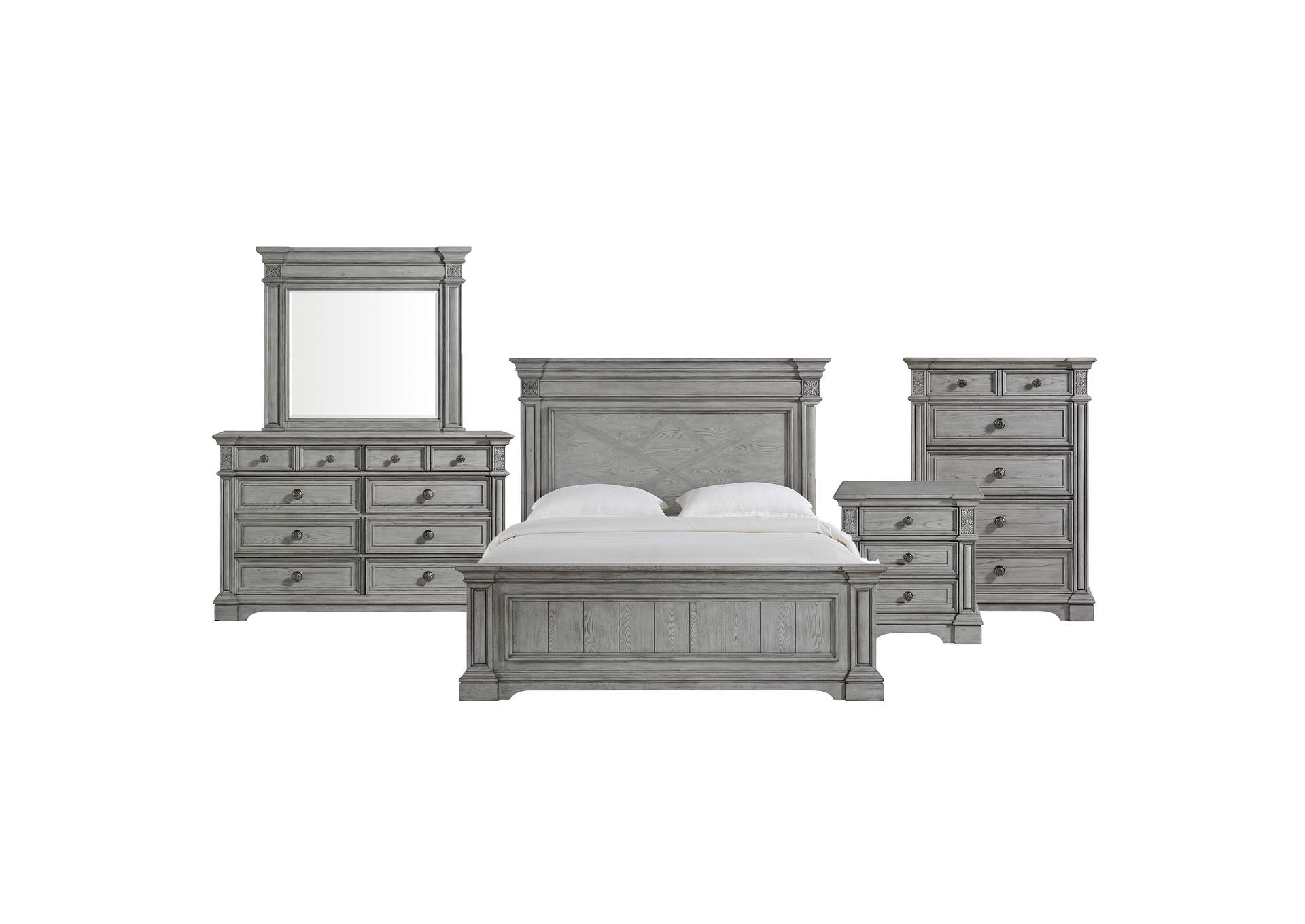 Glenmore King Panel 5 Piece Bedroom Set In Aged Grey image 17