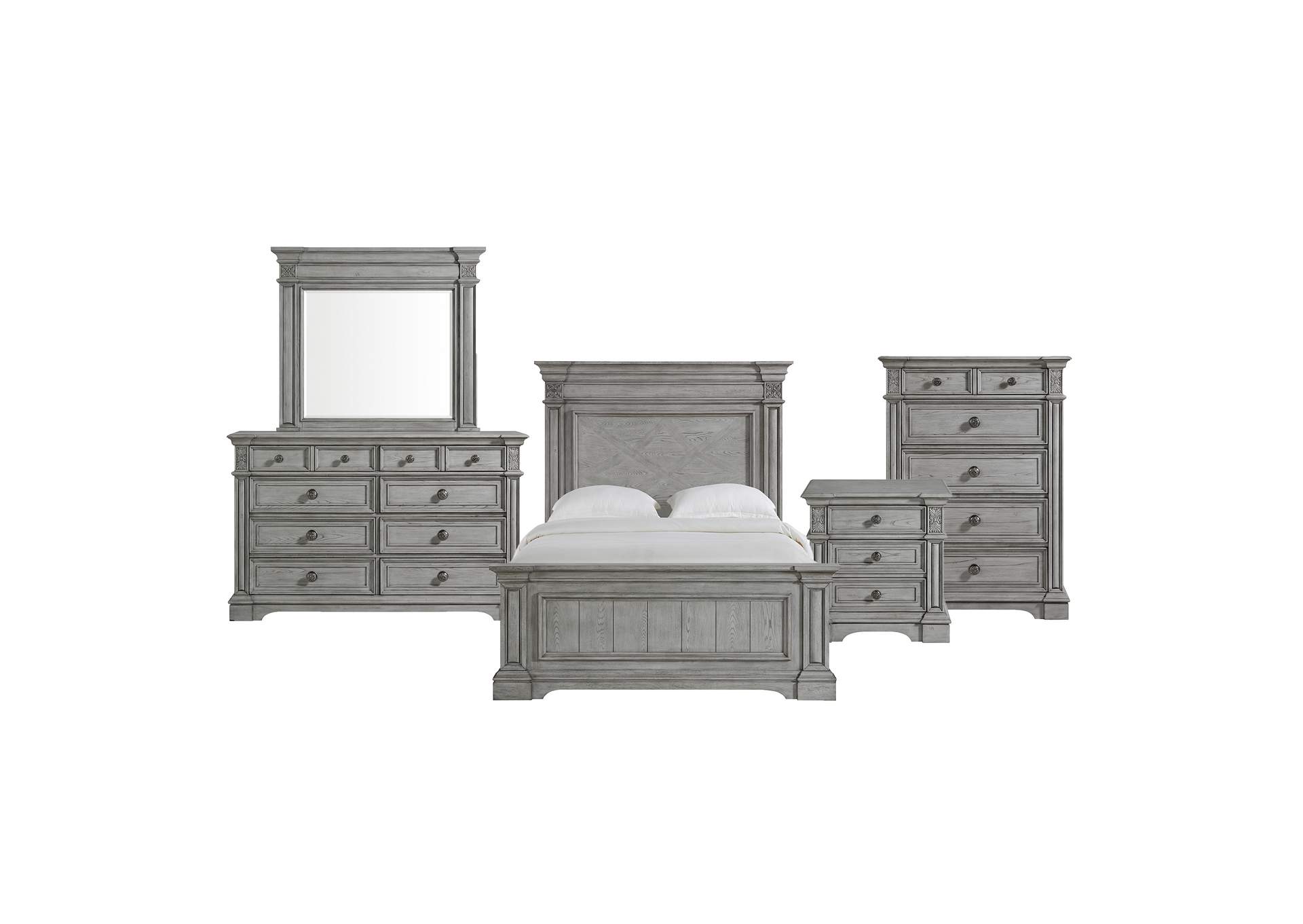 Glenmore Queen Panel 5 Piece Bedroom Set In Aged Grey image 17