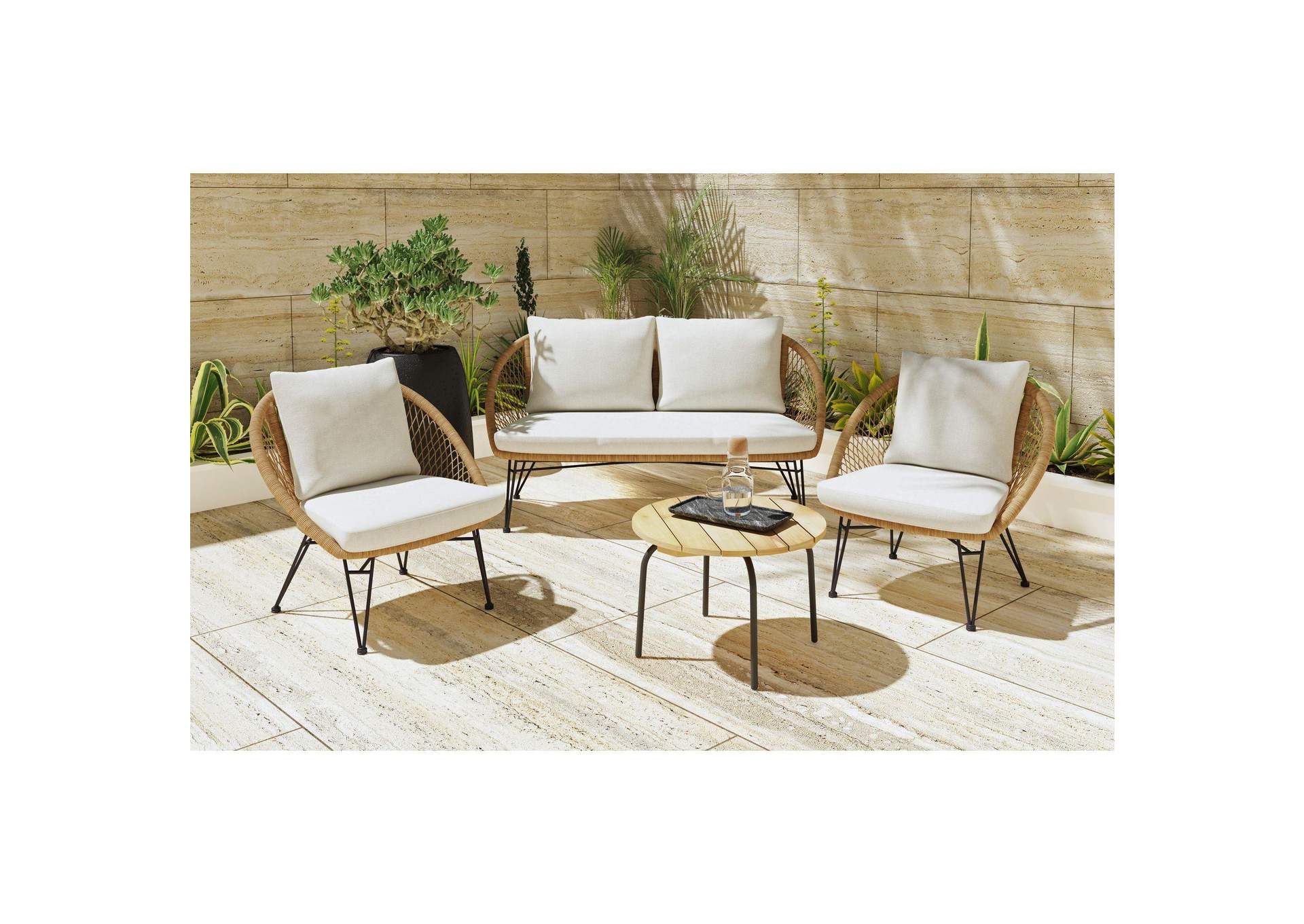Grace Outdoor Seating 4 Piece Set - Black Natural And Olefin Beige image 1