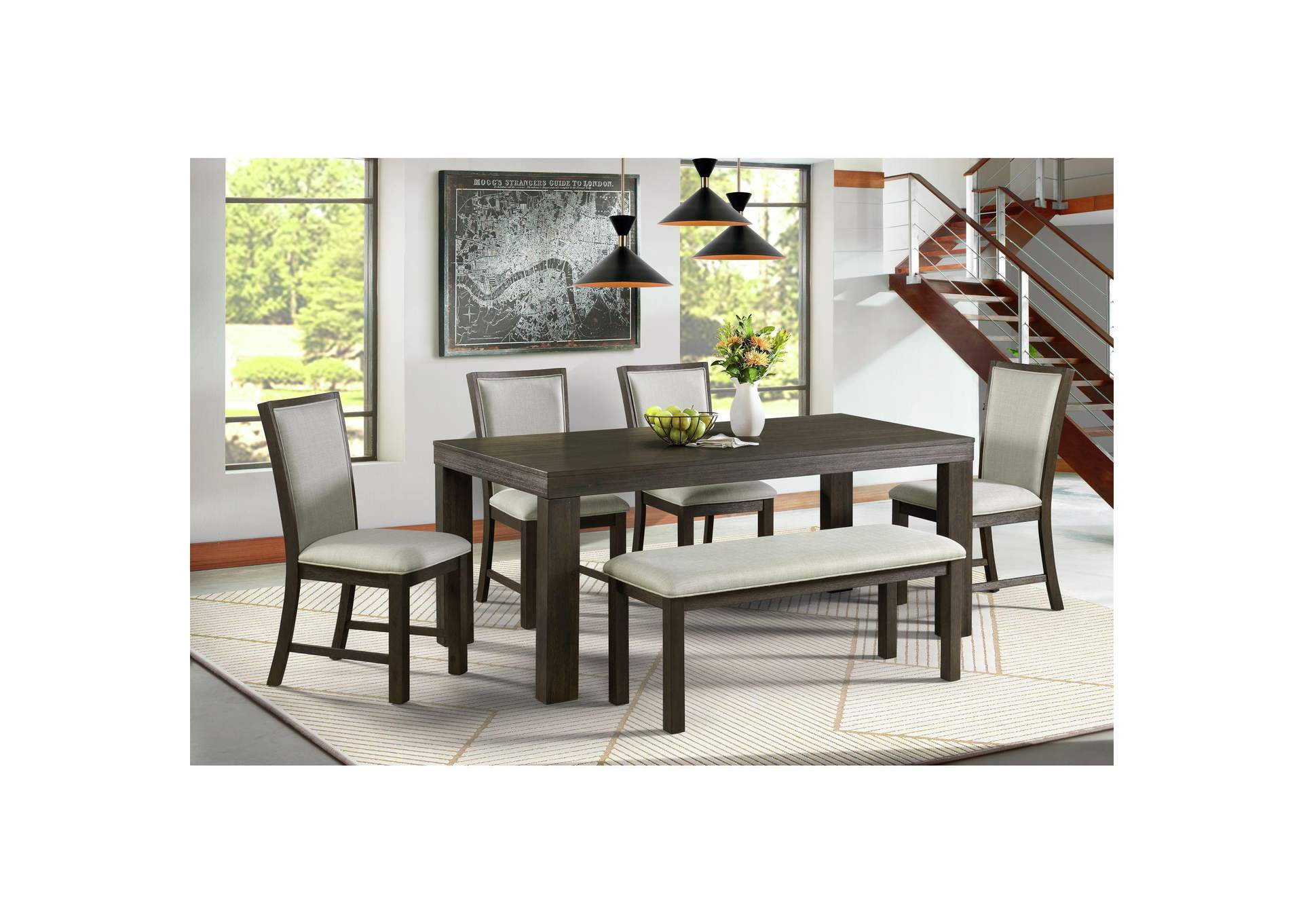 Grady 6 Piece Dining Set 72 Table 4 Chairs Bench In Brown image 1