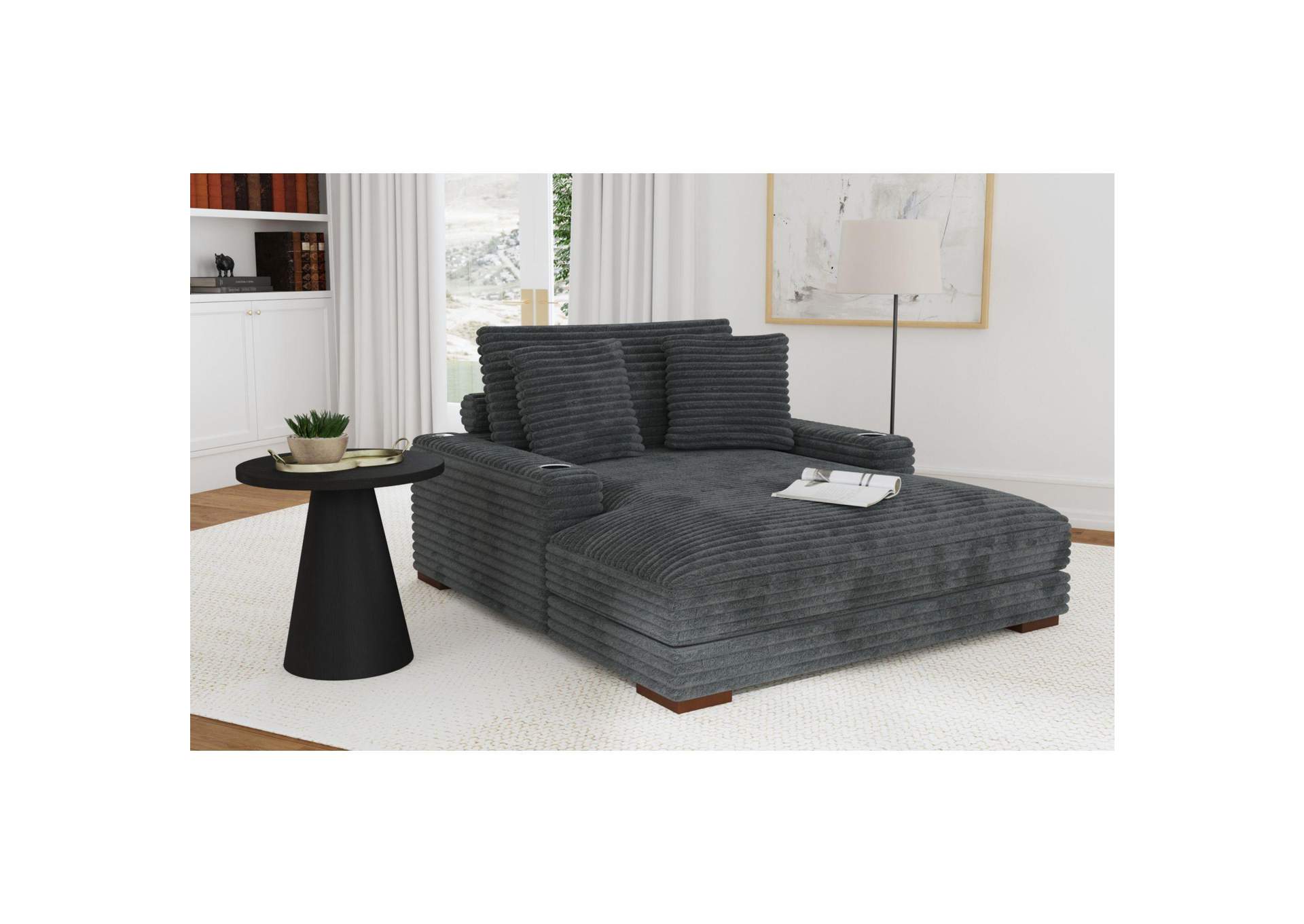 Grande Chaise With 2 Pillows 21 In Grand Cord Charcoal image 1