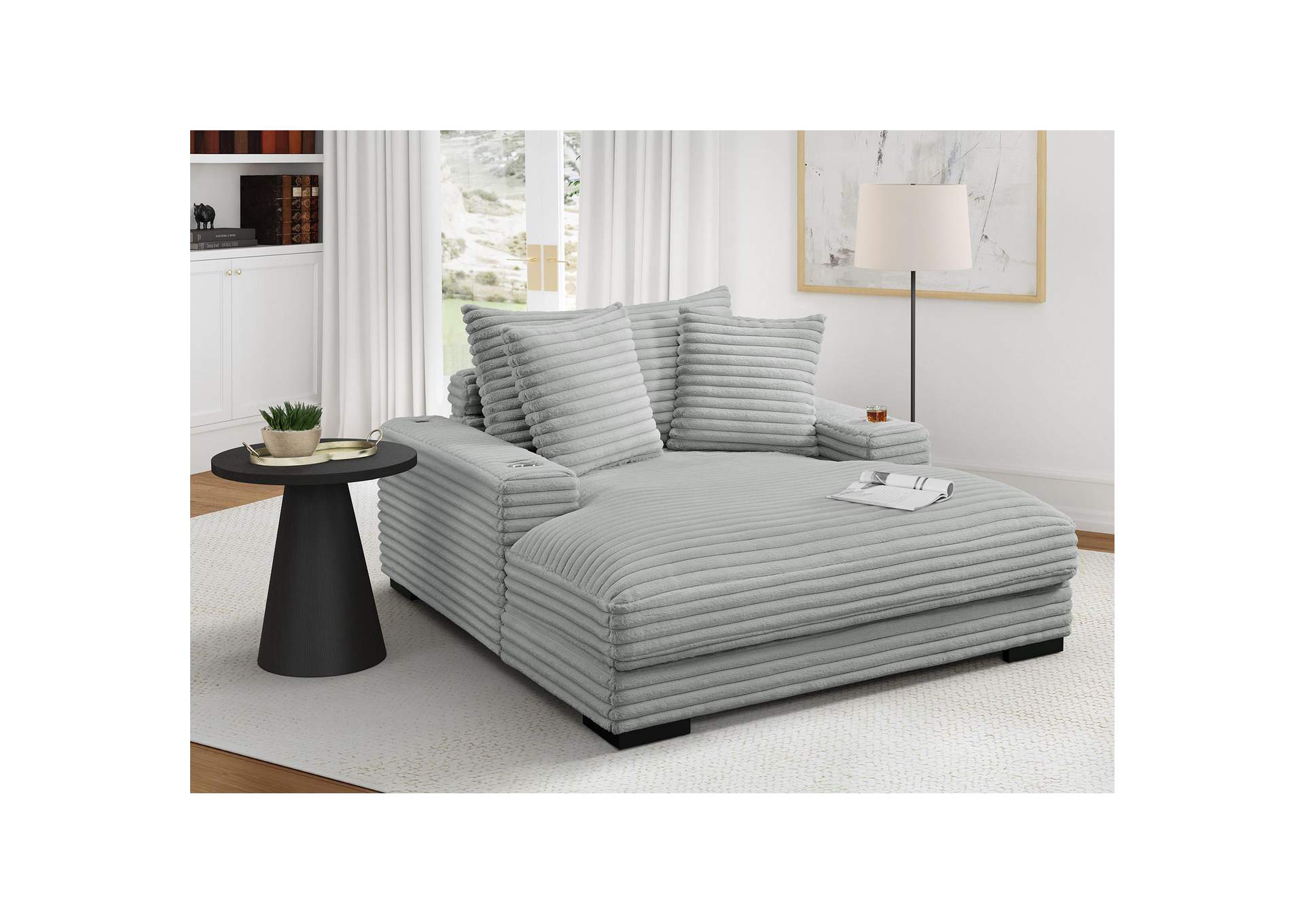 Grande Chaise With Power Back And 2 Pillows 21 In Grand Cord Light Grey image 1