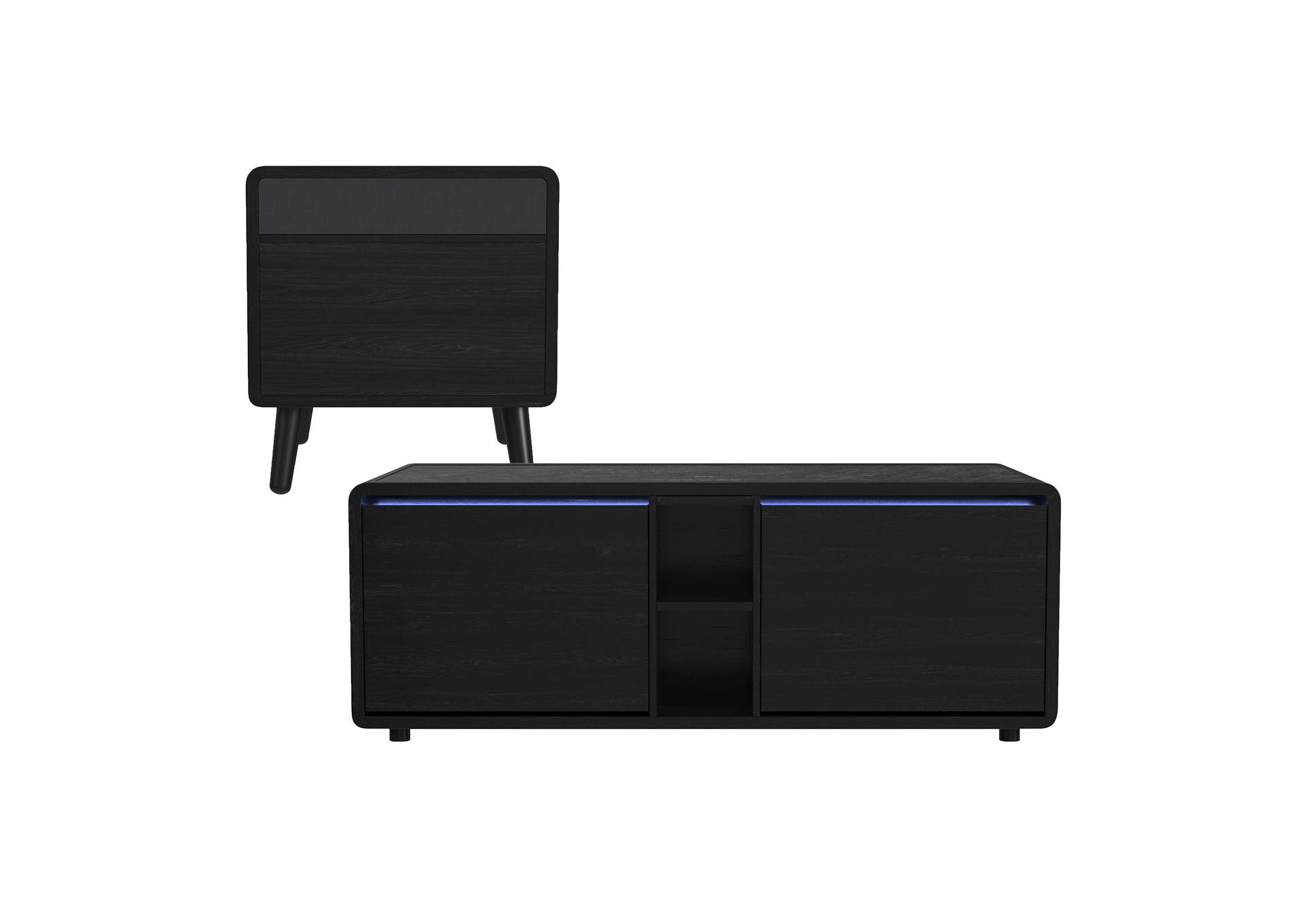 Halo 2 Piece Smart Occasional Table Set In Black - Smart Coffee Table Square Smart End Table image 7