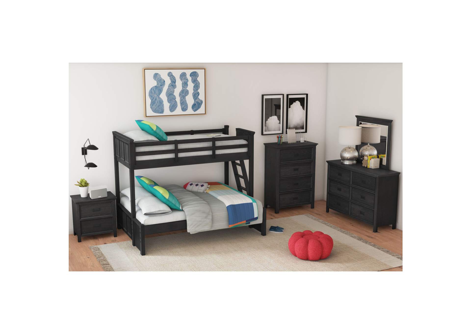 Hampton Kids Twin Over Full Bunk With Ladder In Charcoal image 1
