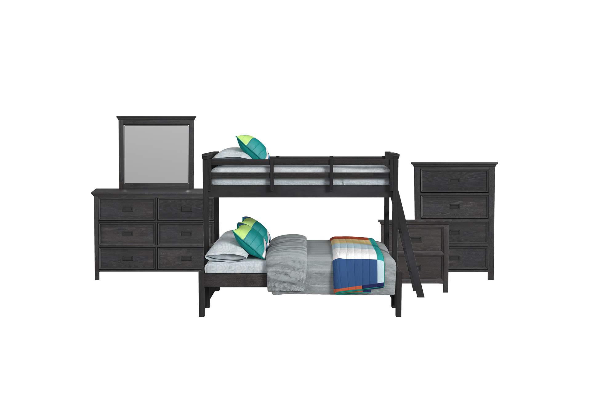 Hampton Kids Twin Over Full Bunk With Ladder 5 Piece Bedroom Set In Charcoal image 16