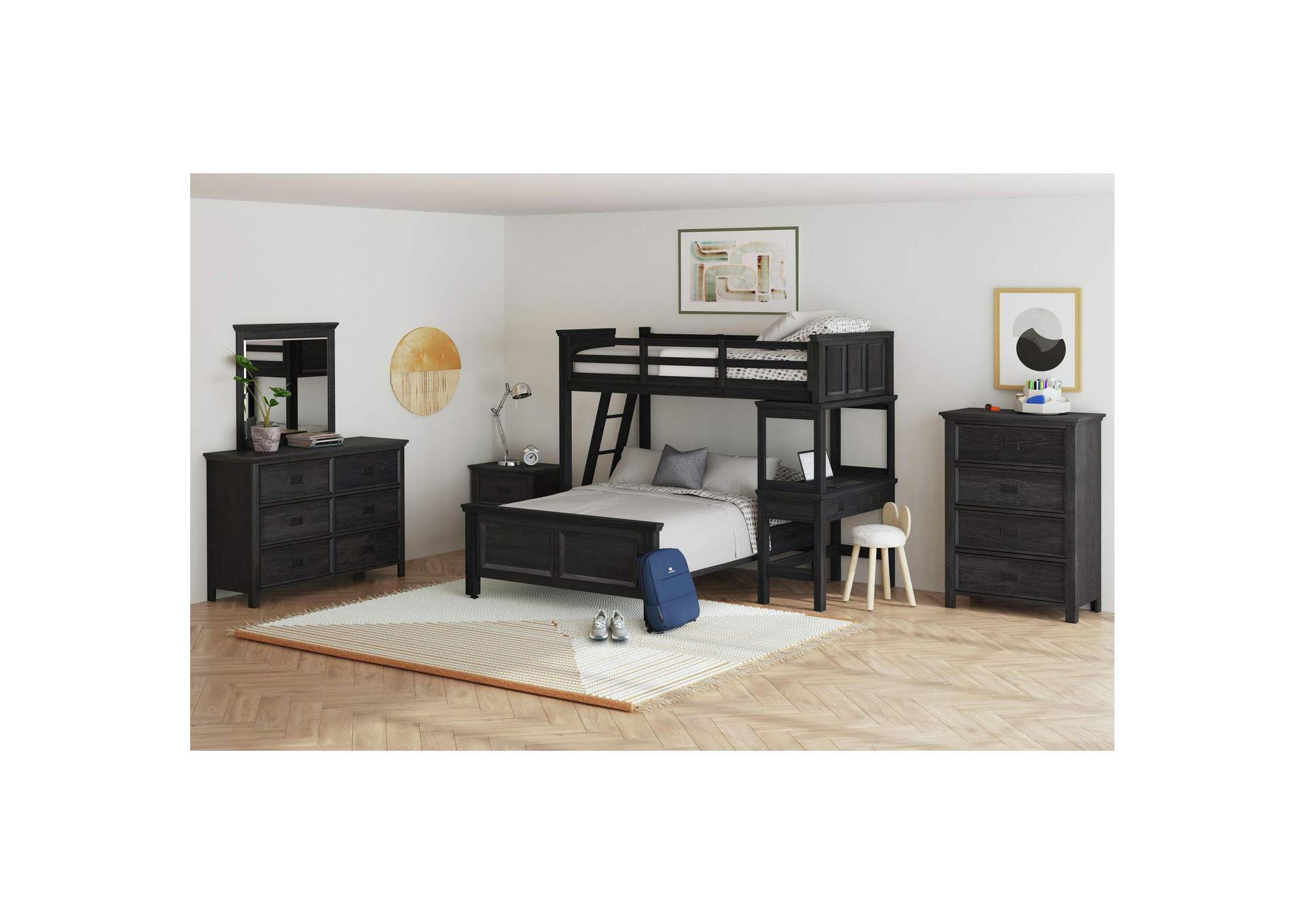 Hampton Kids Twin Over Full Loft With Ladder And Desk With Speaker In Charcoal image 1
