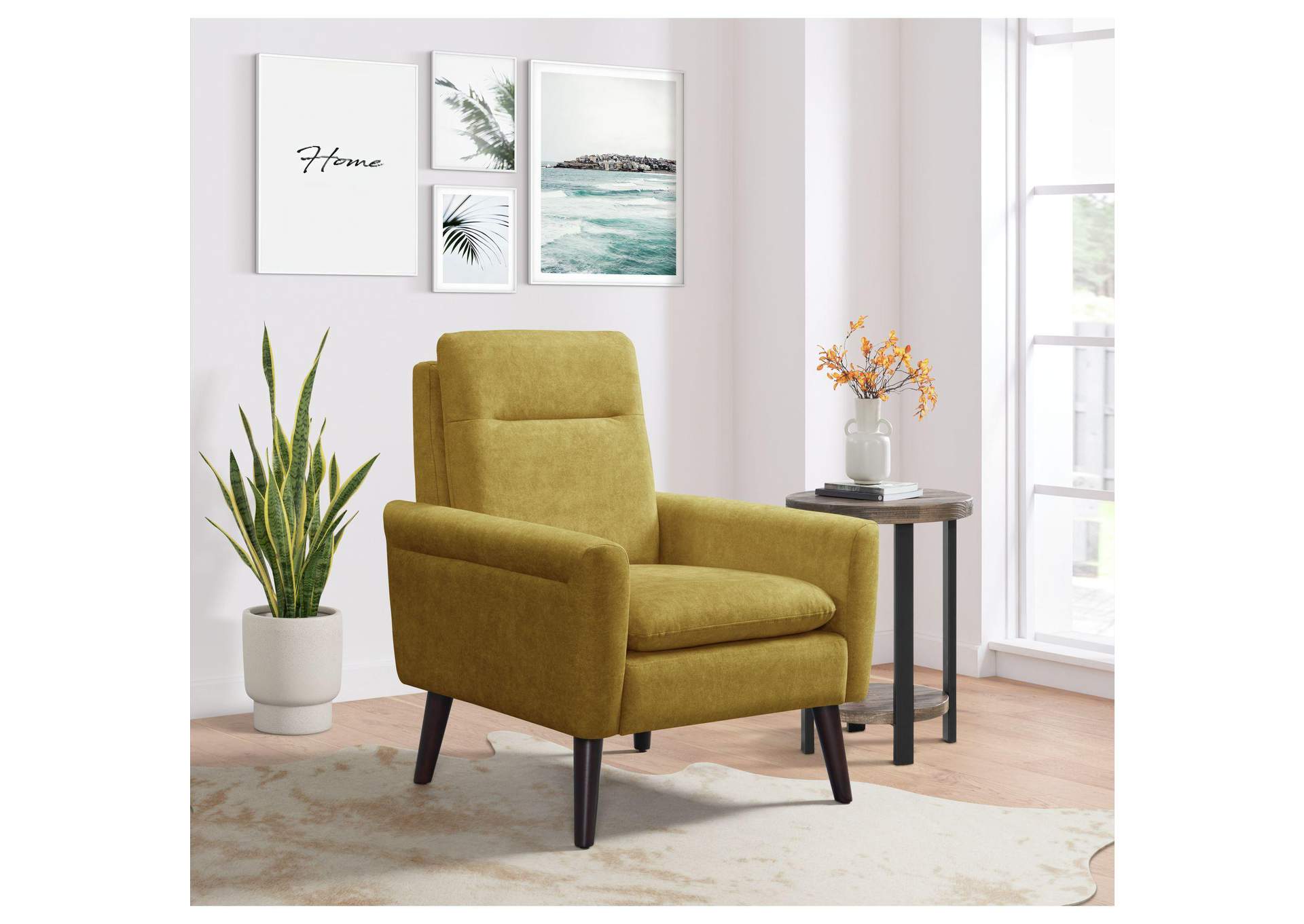 Hawk Accent Arm Chair With Memory Foam In Radiance Yellow Espresso image 1