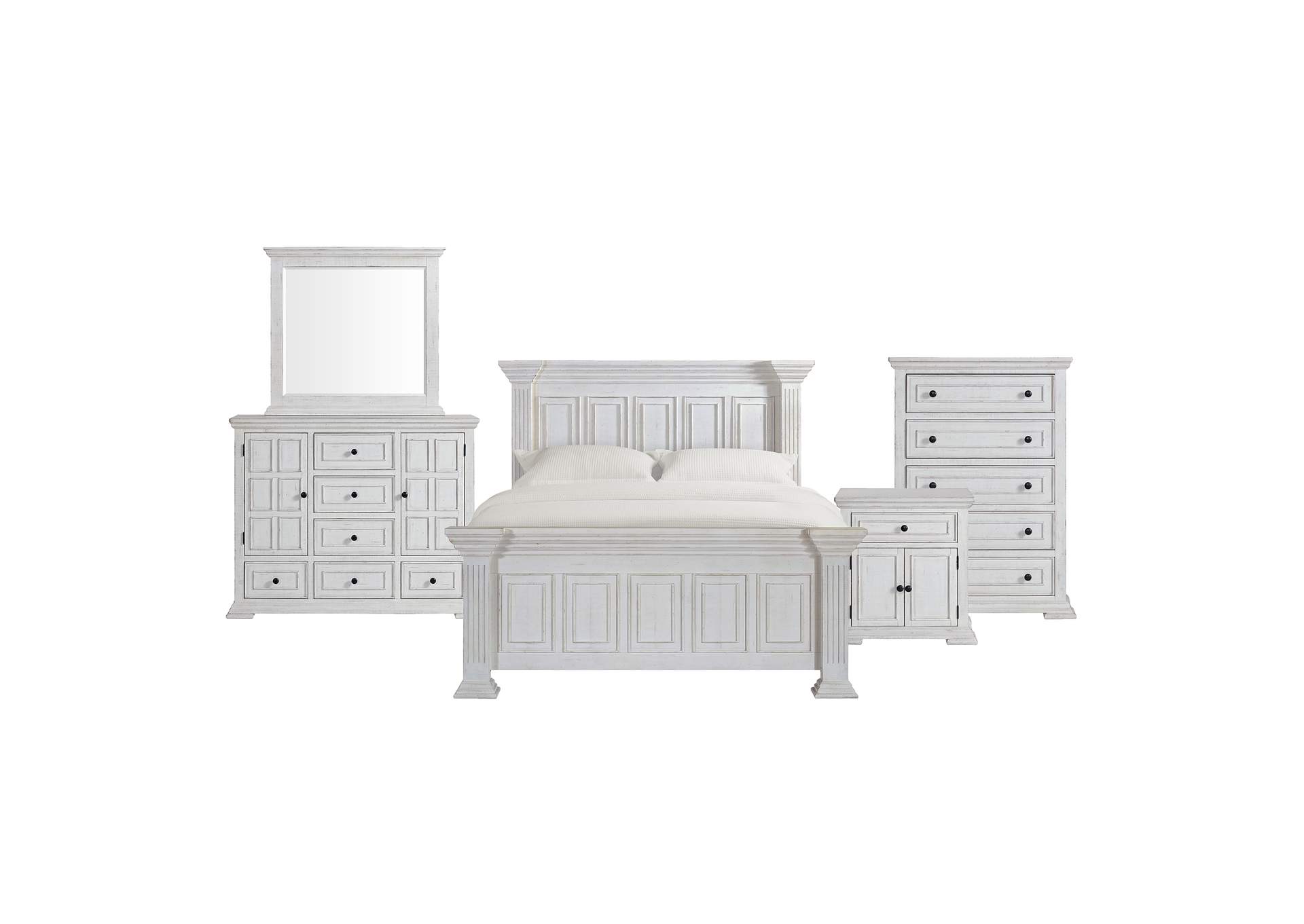 Heather King Panel 5 Piece Bedroom Set In Rustic White image 19