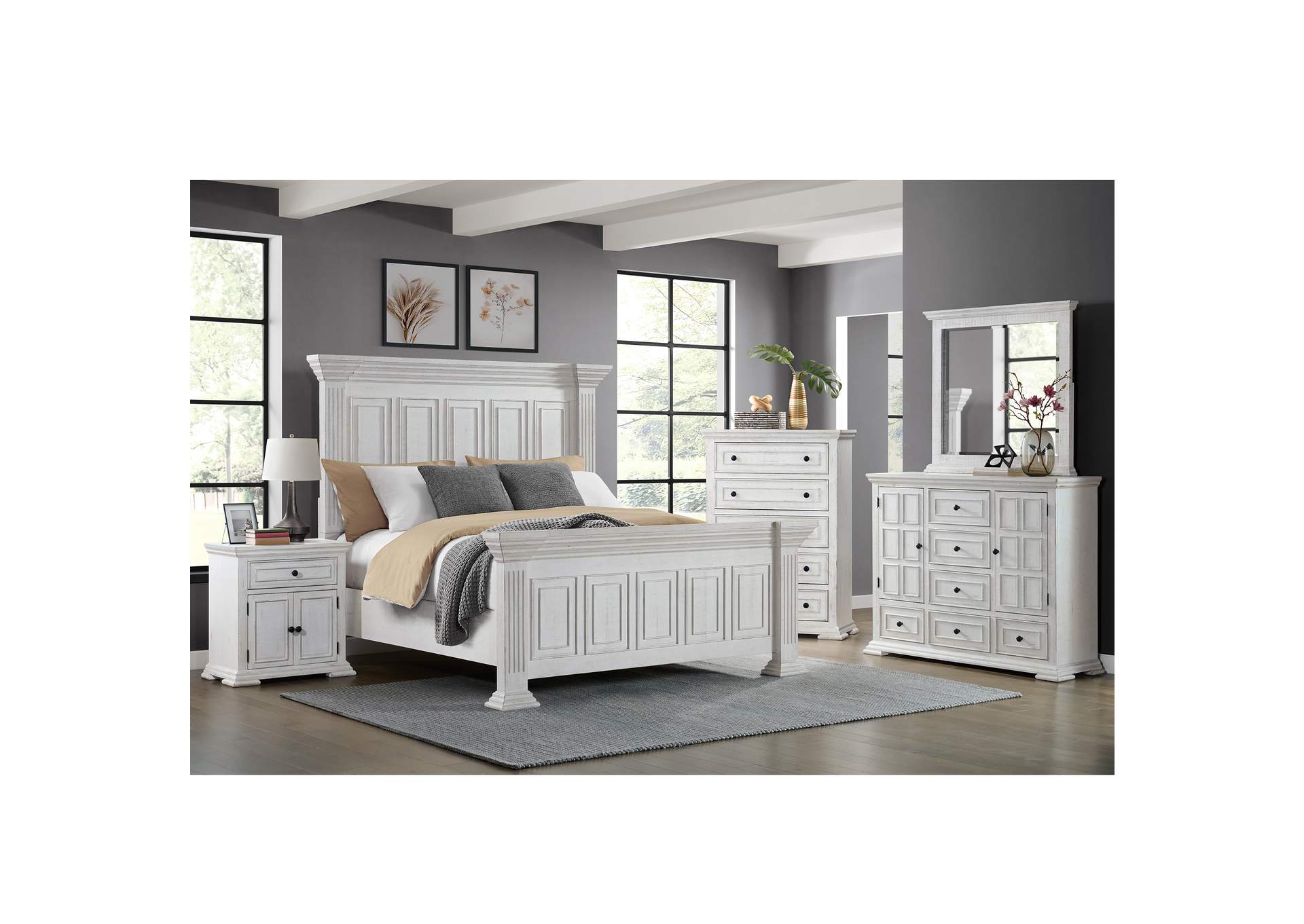 Heather 5 - Drawer Chest In Rustic White image 1