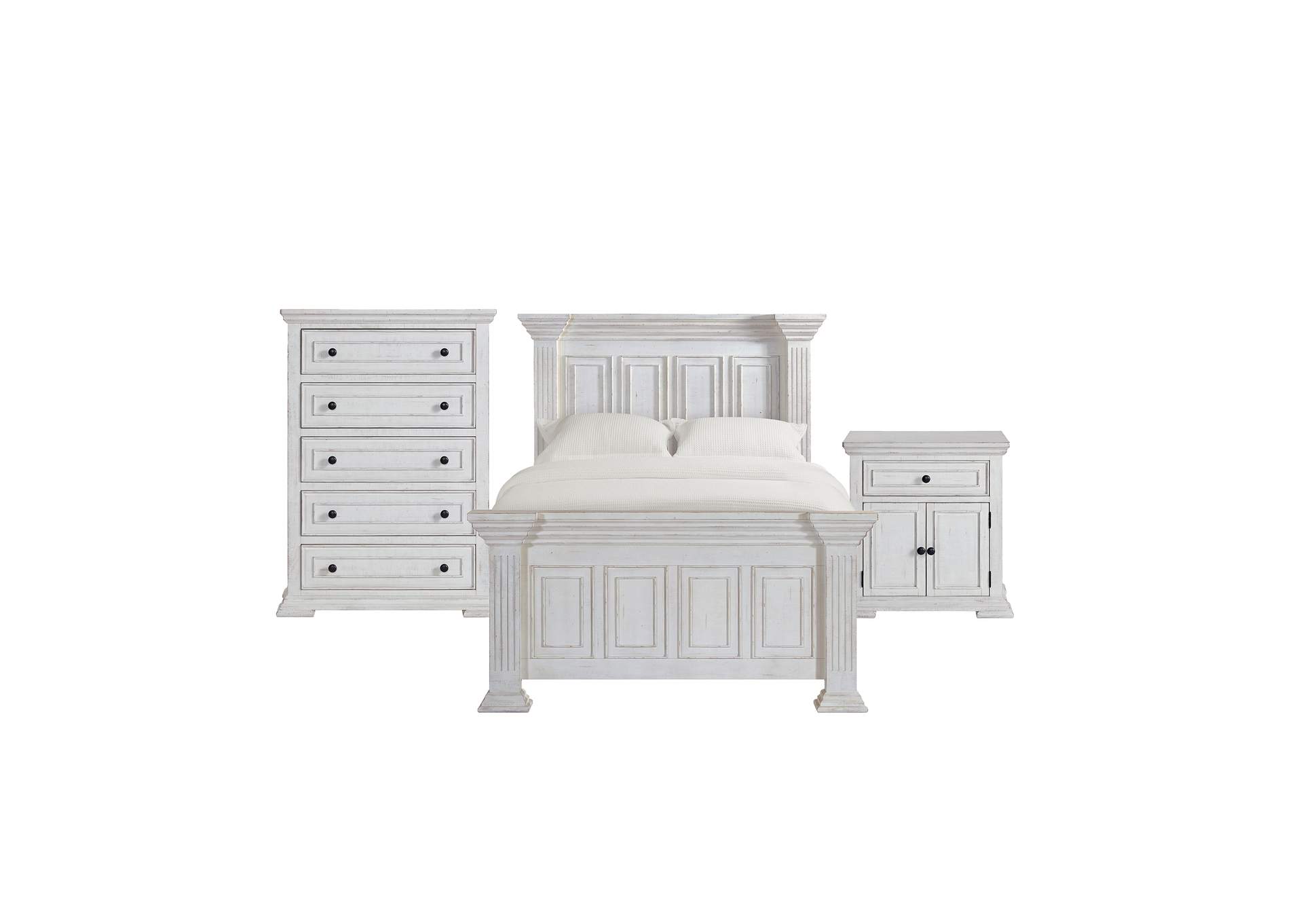 Heather Queen Panel 3 Piece Bedroom Set In Rustic White image 18