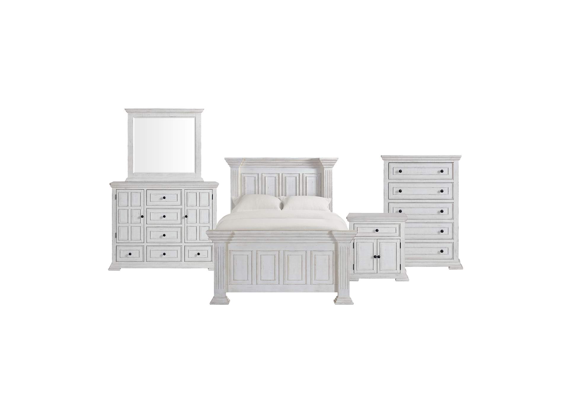 Heather Queen Panel 5 Piece Bedroom Set In Rustic White image 19