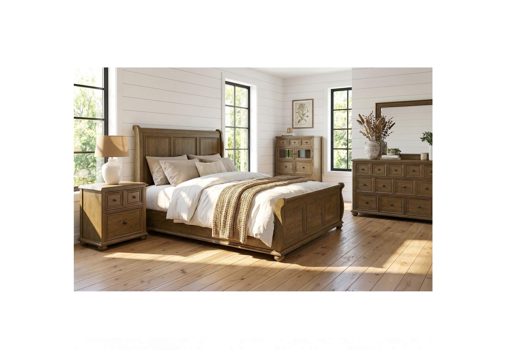 Heritage Home King Sleigh Bed In Oak Brown image 1