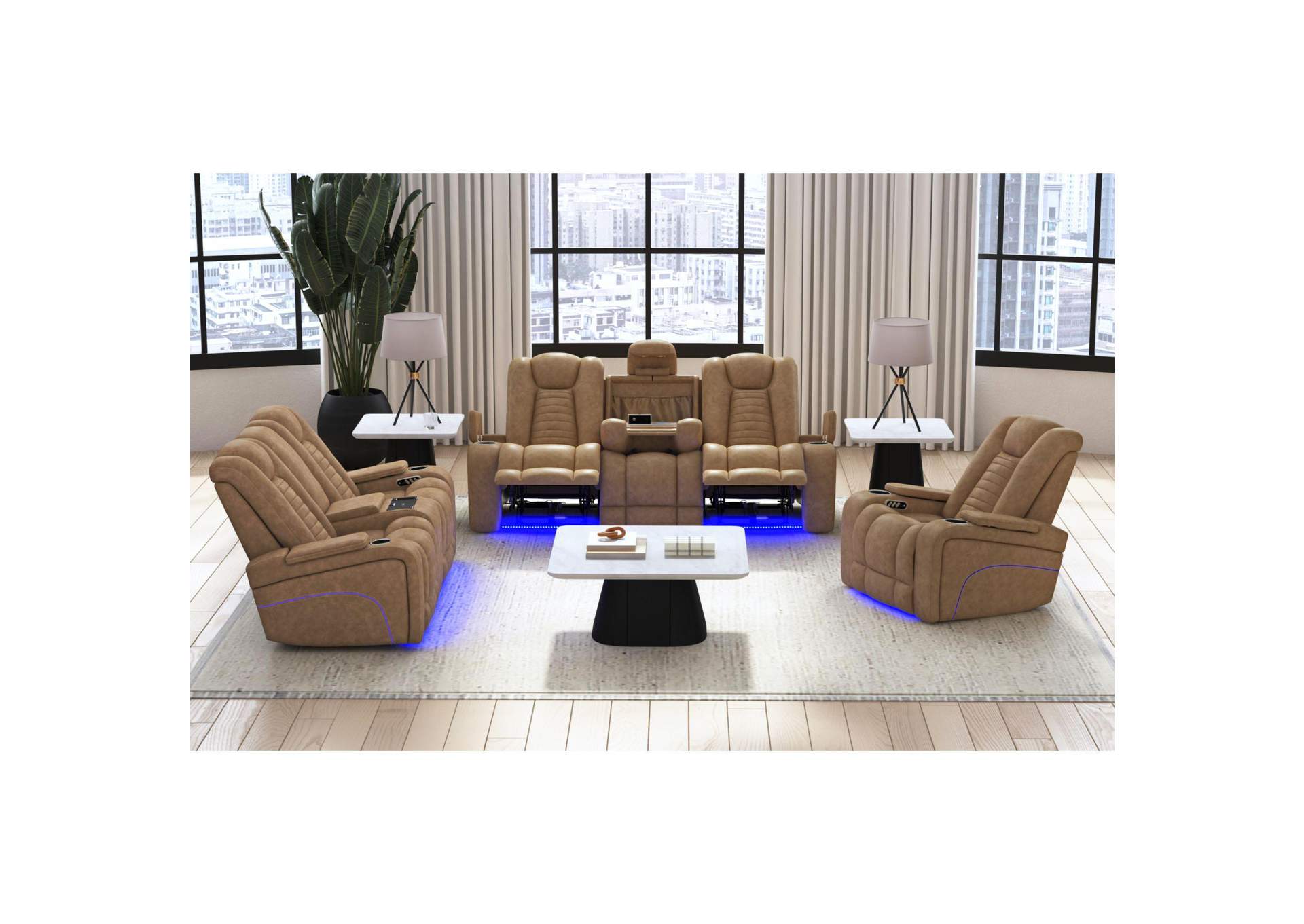 High Lander P3 Sofa With Ddt Pws Wireless Charger Led Bottom Arm Reading Heat Massage In Simba Saddle image 1