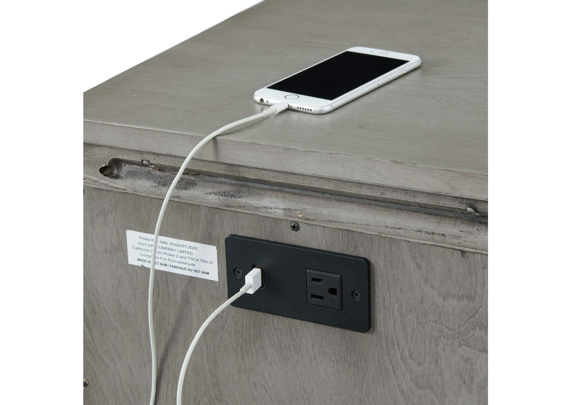 Holly Side Table With Power Port USB In Grey 3A