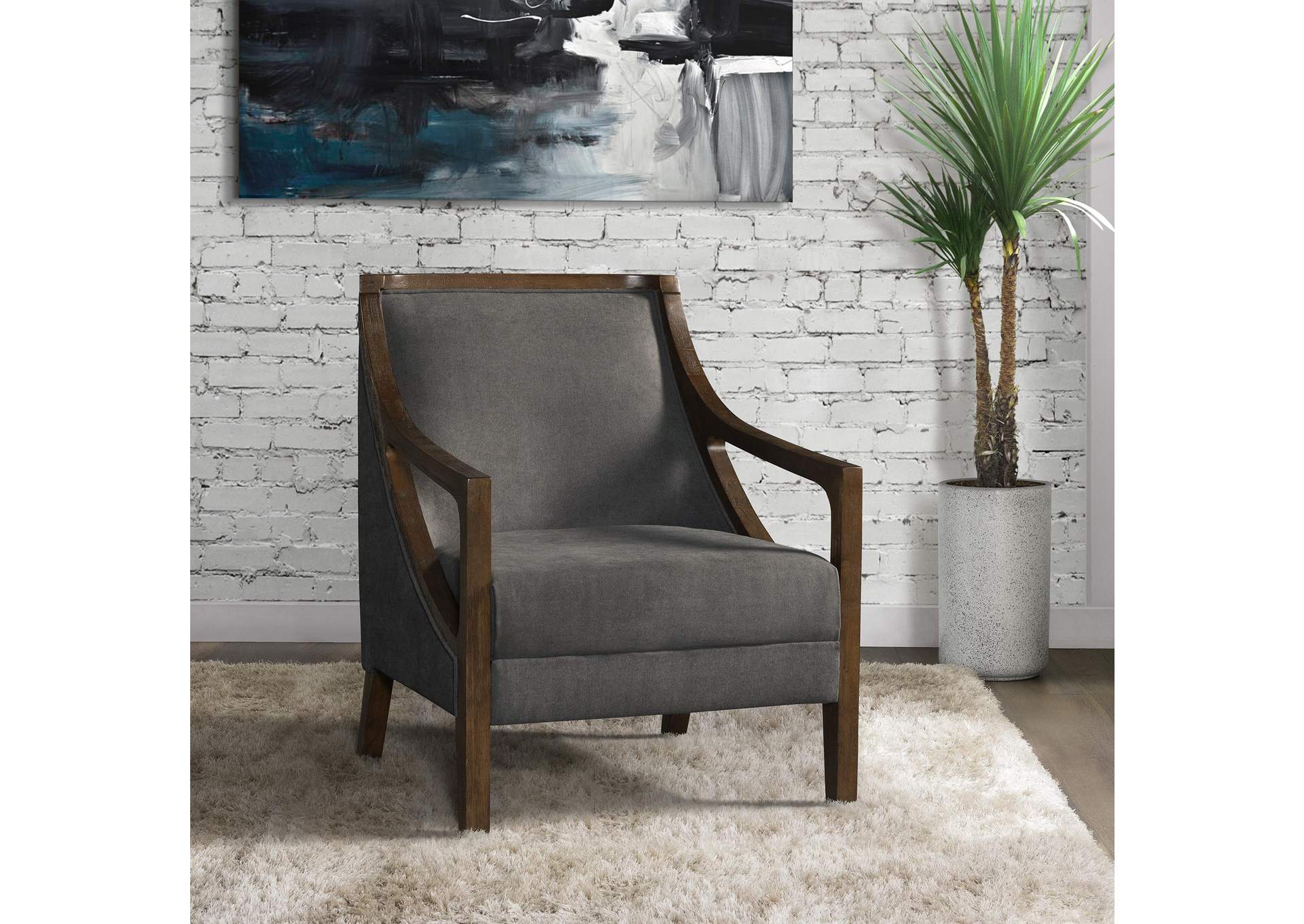 Hopkins Chair With Brown Arm Columbia Charcoal image 1