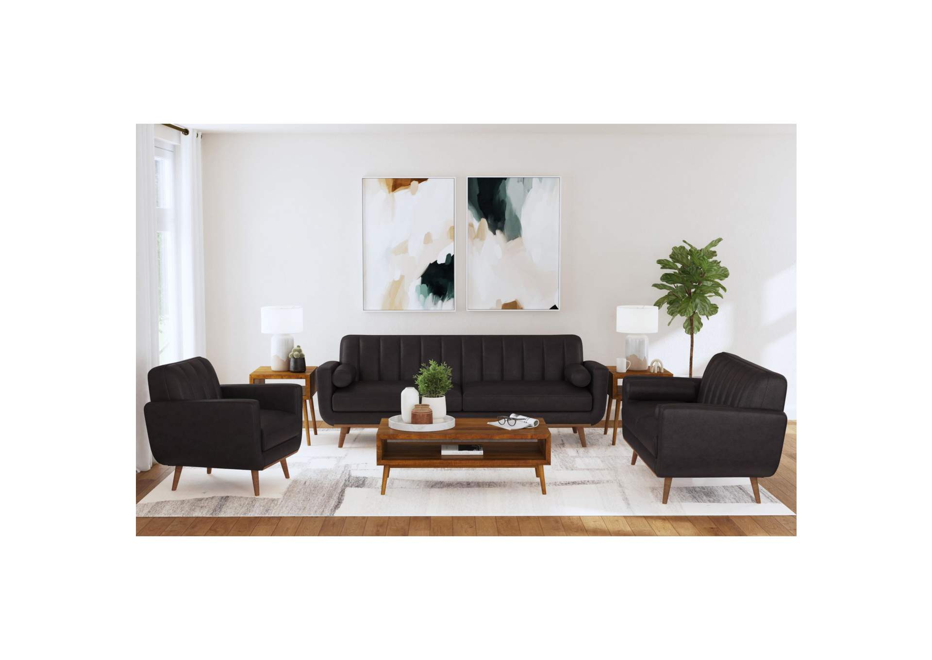 Horizon 3 Piece Living Room Set In Pebble Dark Grey - Sofa Loveseat Chair image 1