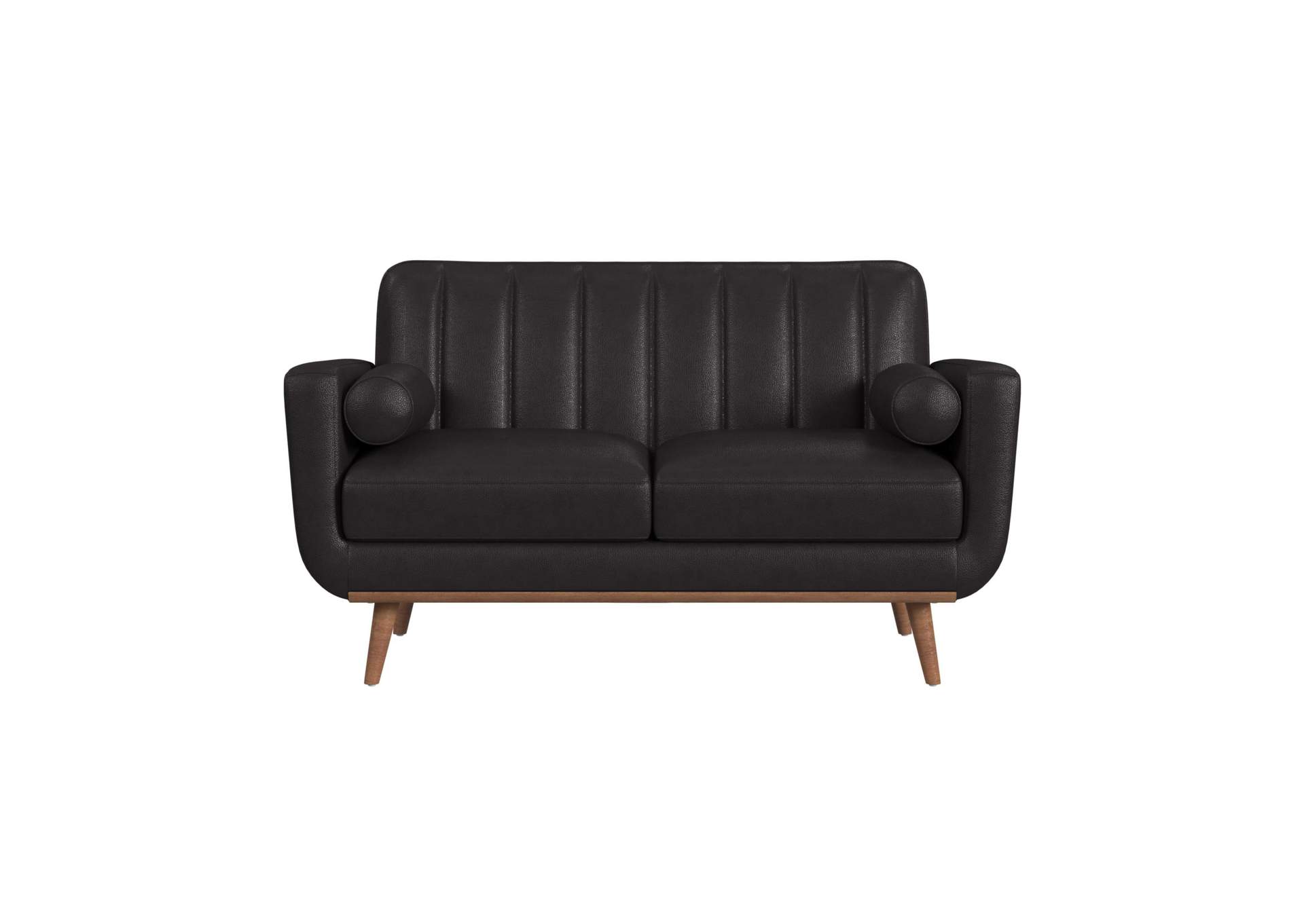 Horizon Loveseat With Wood Front 2 6 Bolster Pillows In Pebble Dark Grey image 4