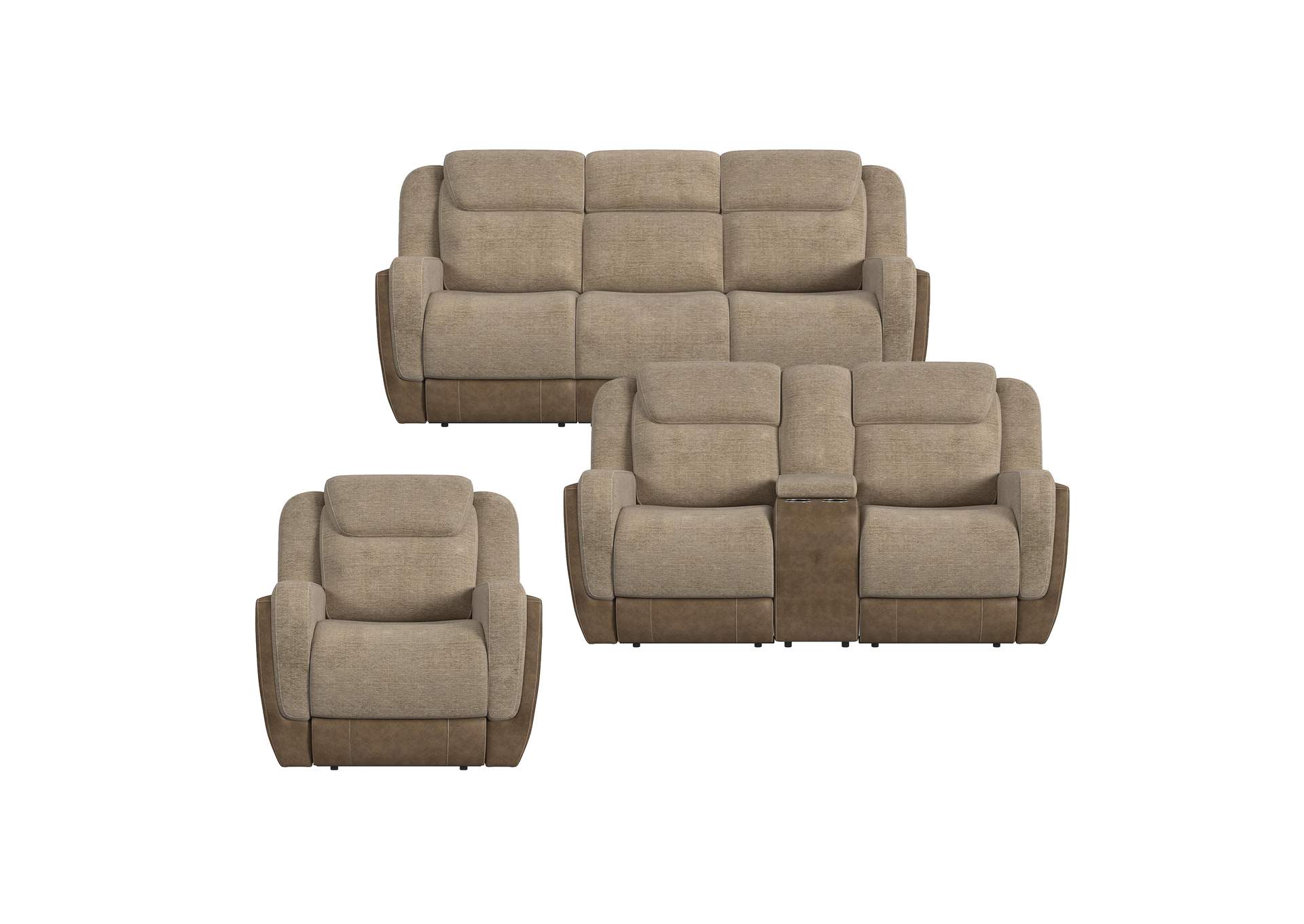 Hornet 3 Piece Living Room Set In Rancho Beige - Sofa Loveseat Recliner image 6