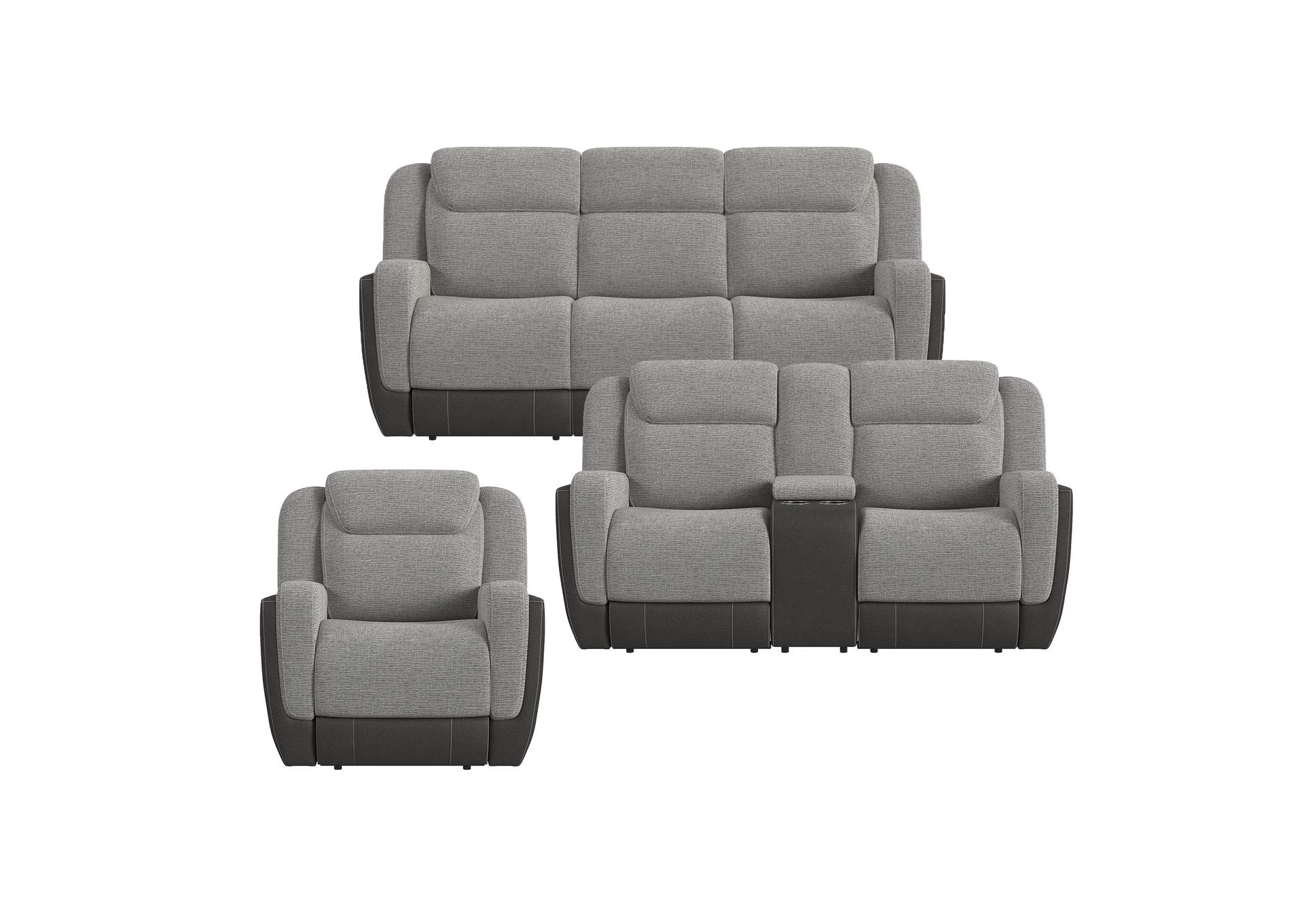 Hornet 3 Piece Living Room Set In Rancho Grey - Sofa Loveseat Recliner image 6